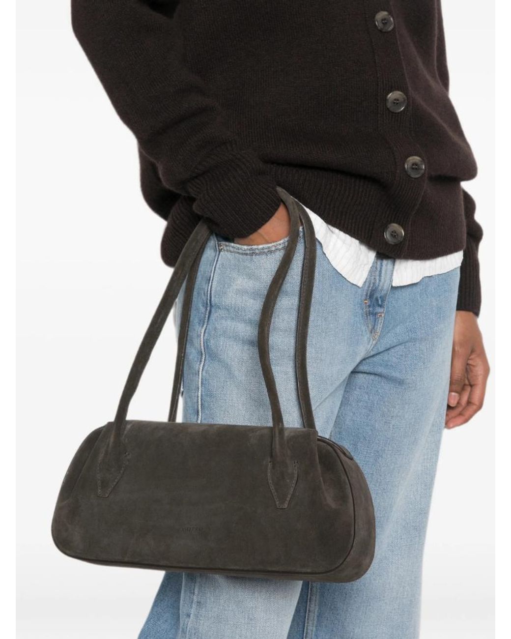 Yuzefi Black Oyster Leather Shoulder Bag