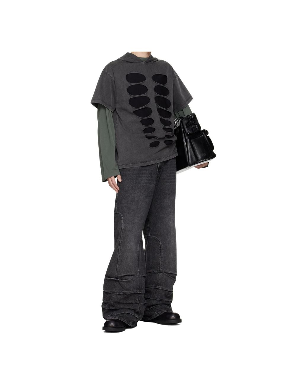 AVAVAV Black Cut-Out Hooded T-Shirt for men