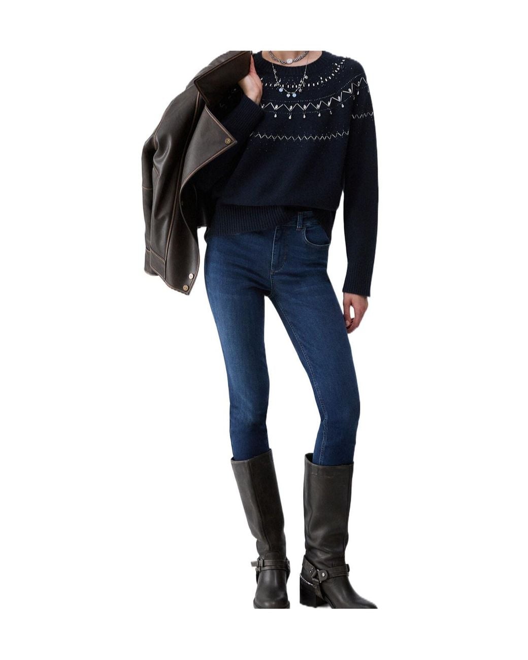 Liu Jo Blue Embellished Crewneck Jumper