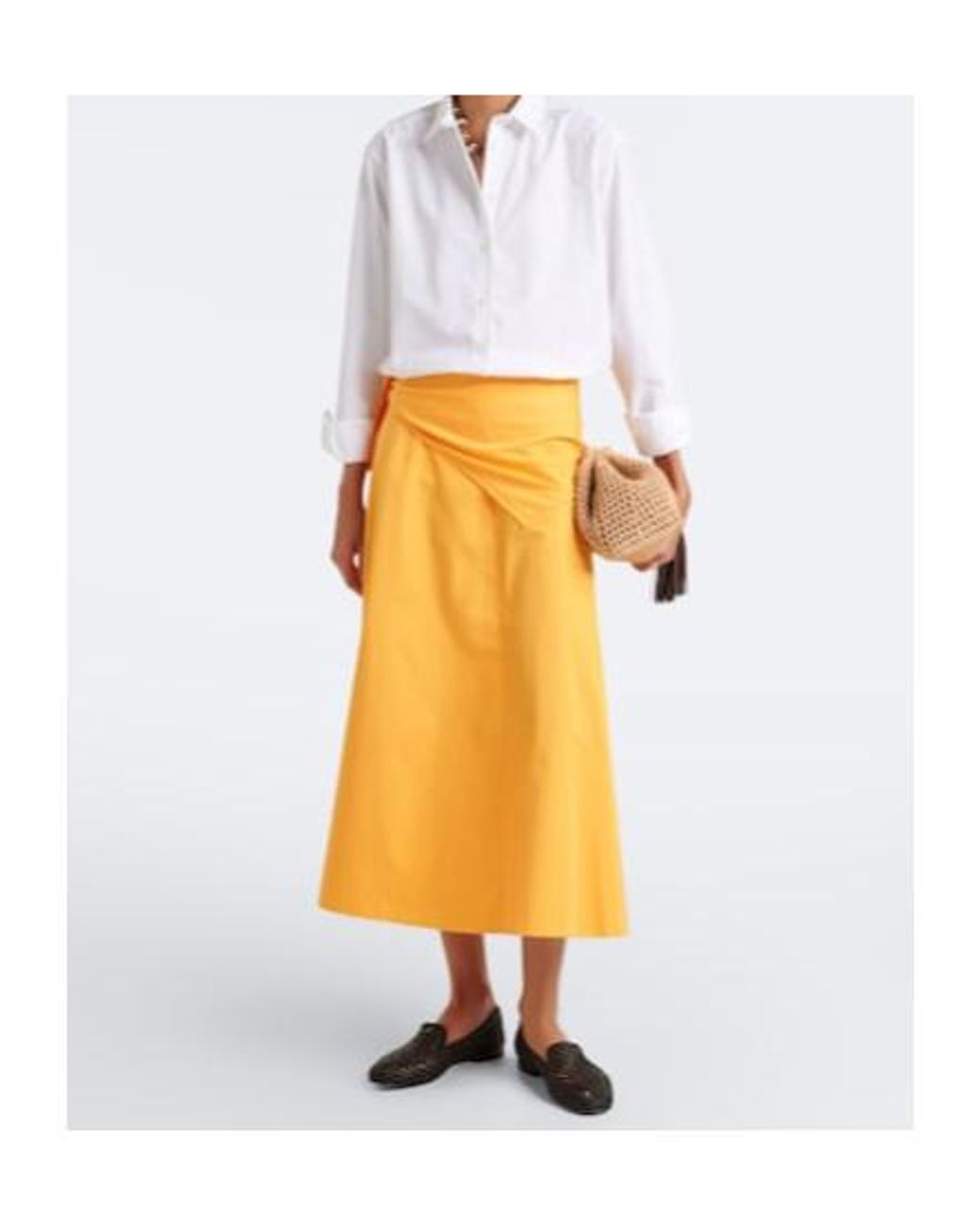 Vince Orange Cotton Poplin Midi Skirt