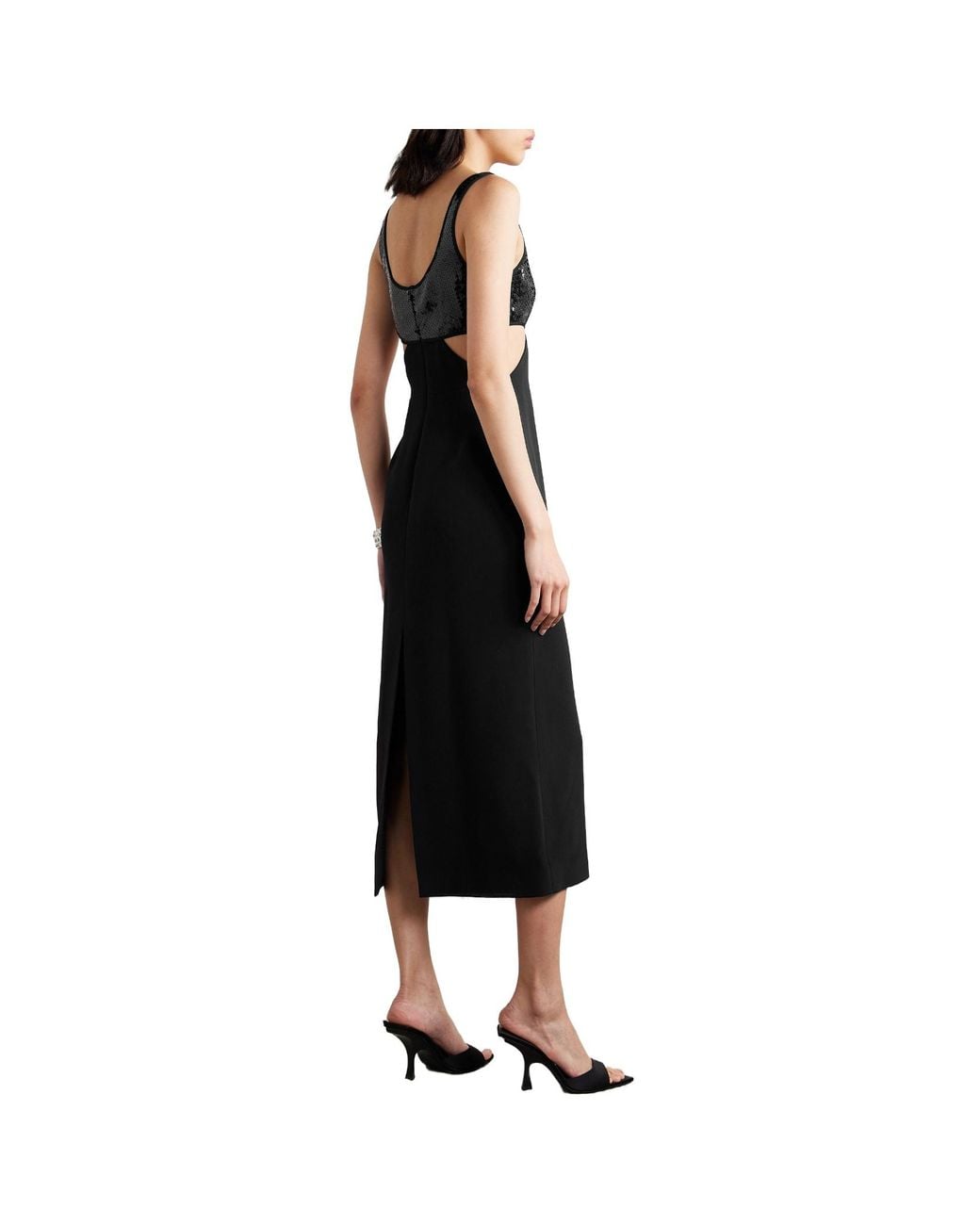 David Koma Black Cutout Sequin-Embellished Crepe Midi Dress