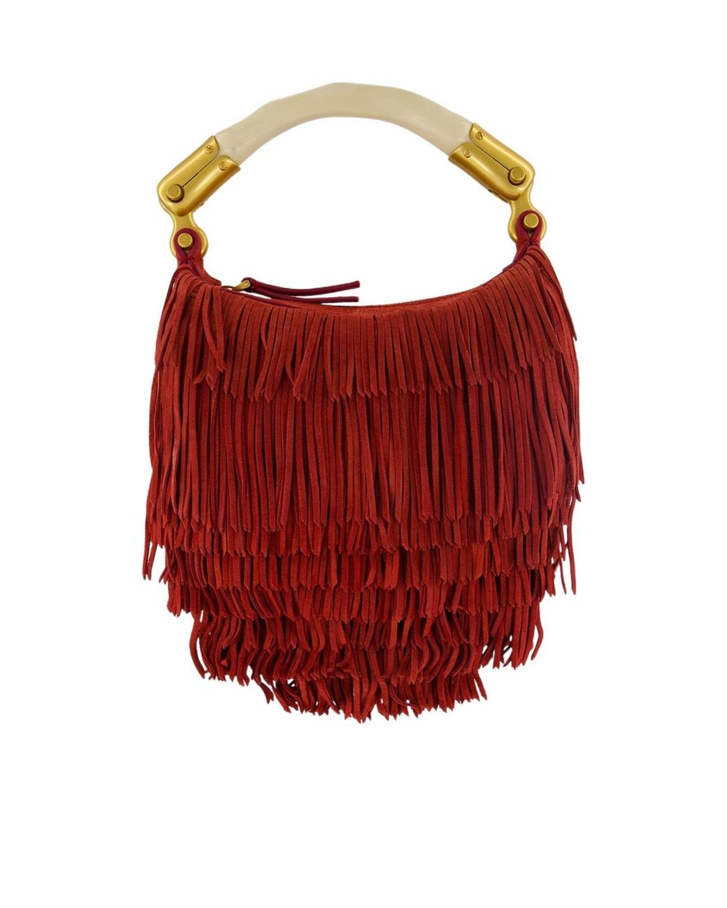 Balmain Red Ebene Mini Fringed Clutch Bag