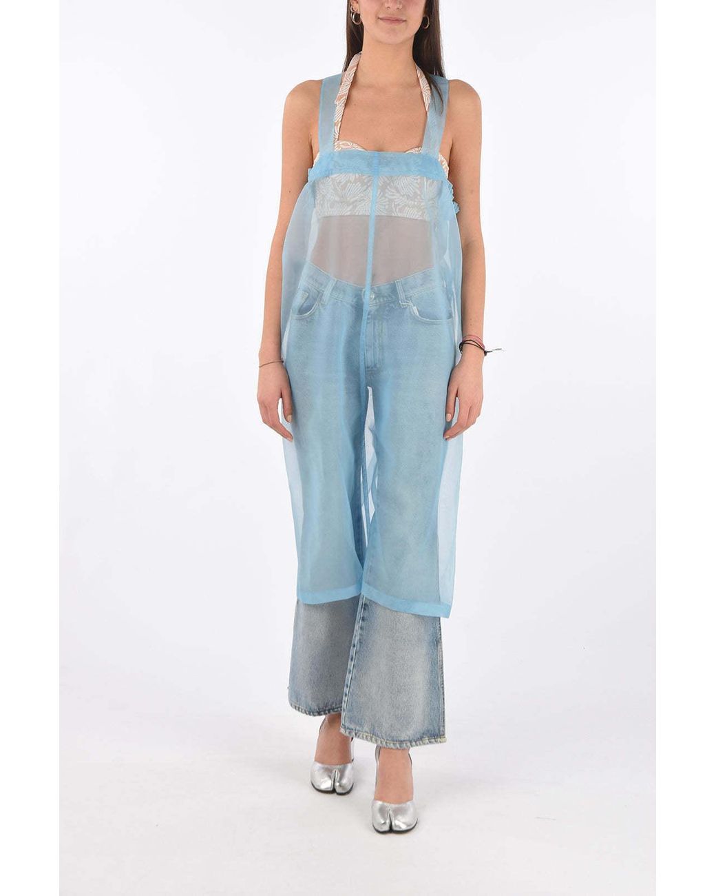 Maison Margiela Blue Sheer Sleeveless Midi Day Dress