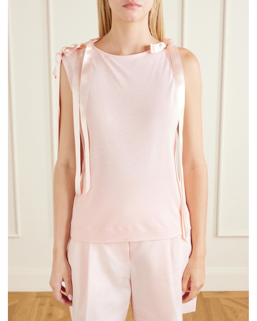 Simone Rocha Pink Bow-Trimmed Jersey Tank