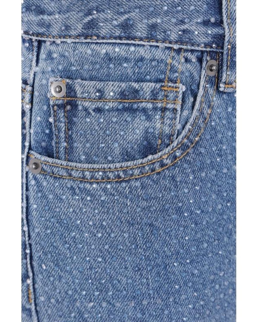 Self-Portrait Blue Embellished Denim Straight Leg Jeans