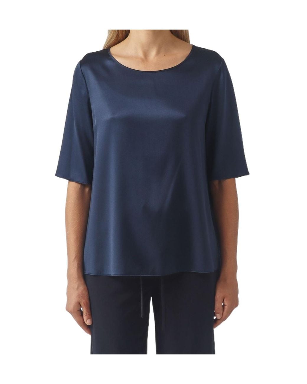 Max Mara Blue Segale Satin-Finish Short-Sleeve Top