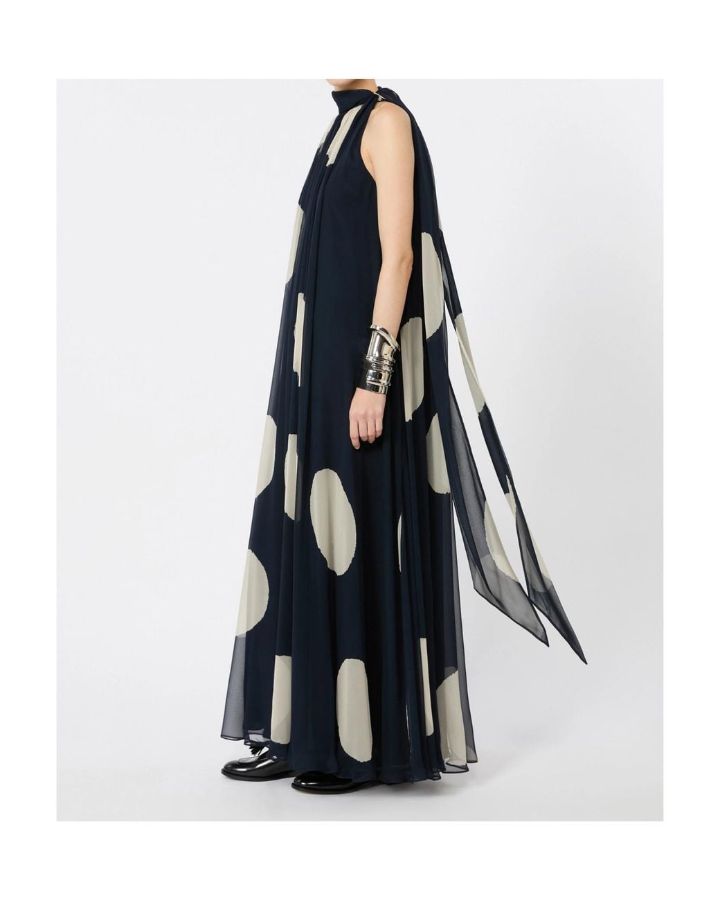 Max Mara Blue Polka Dot-Patterned Long Silk Dress