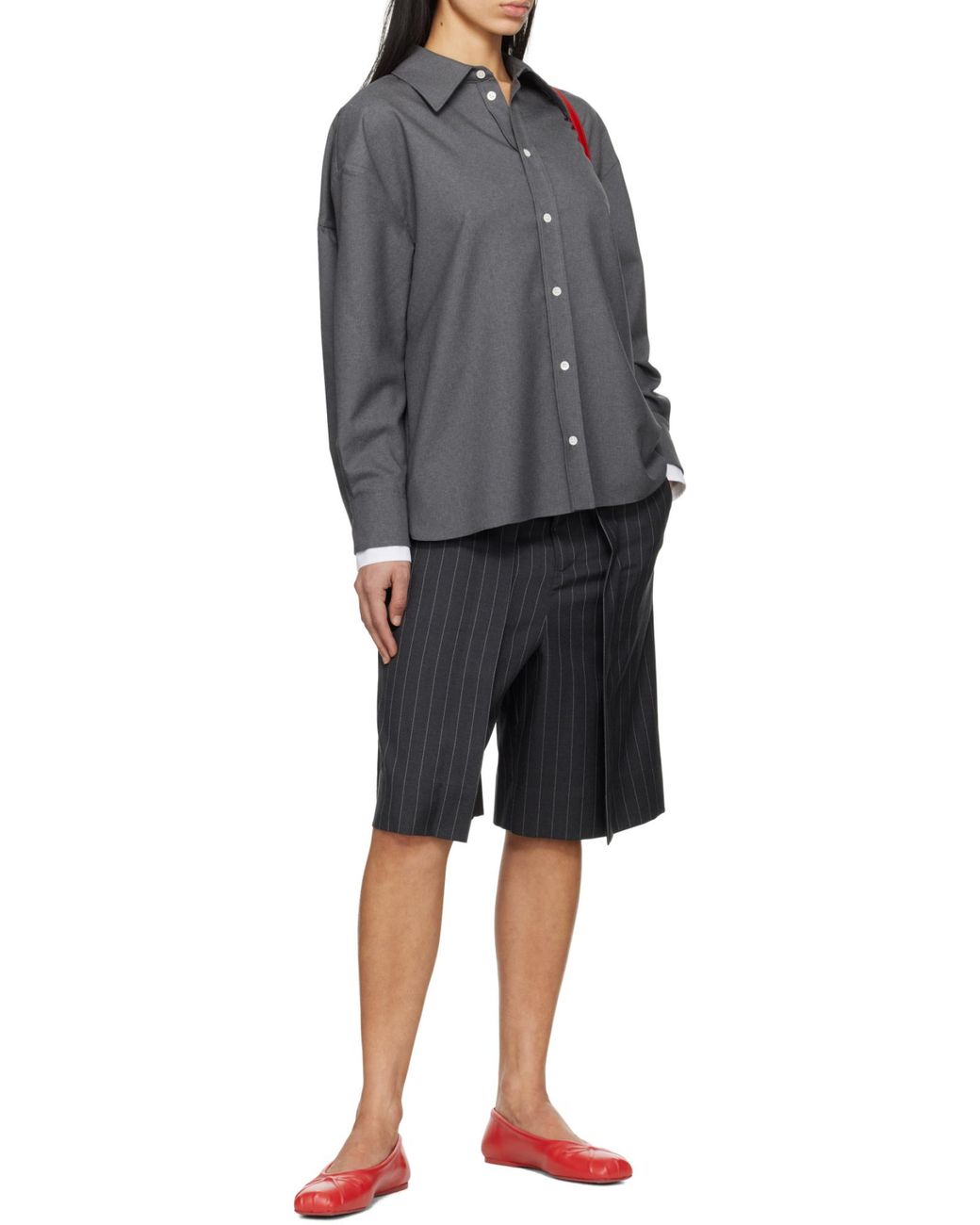 Marni Gray Logo Embroidered High-Low Hem Shirt