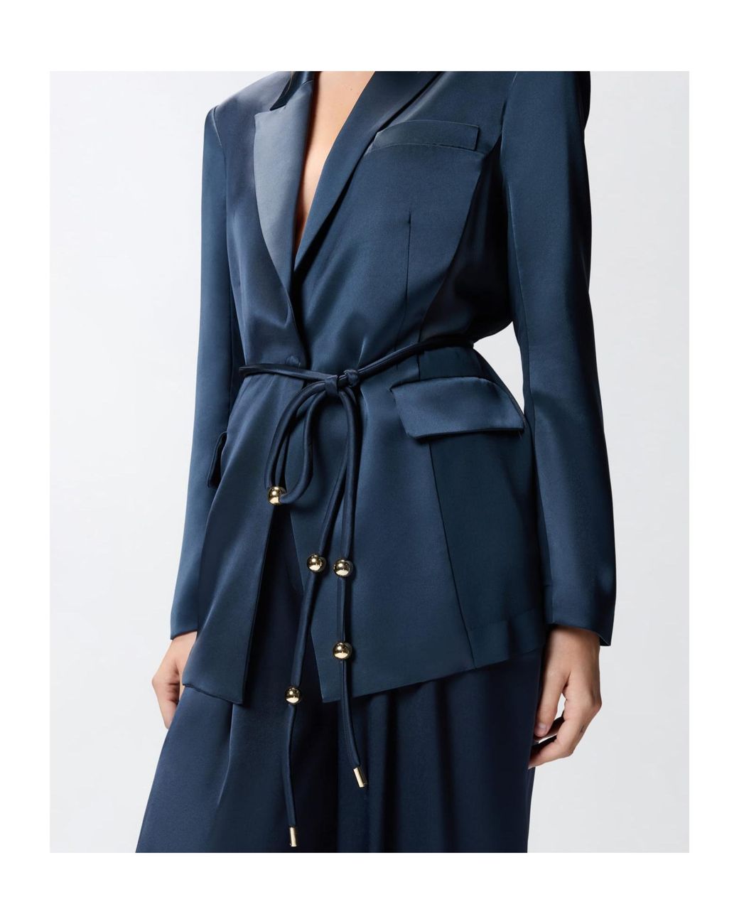 Pinko Blue Tailored Jacket With Cinched Waist And Metallic Accents
