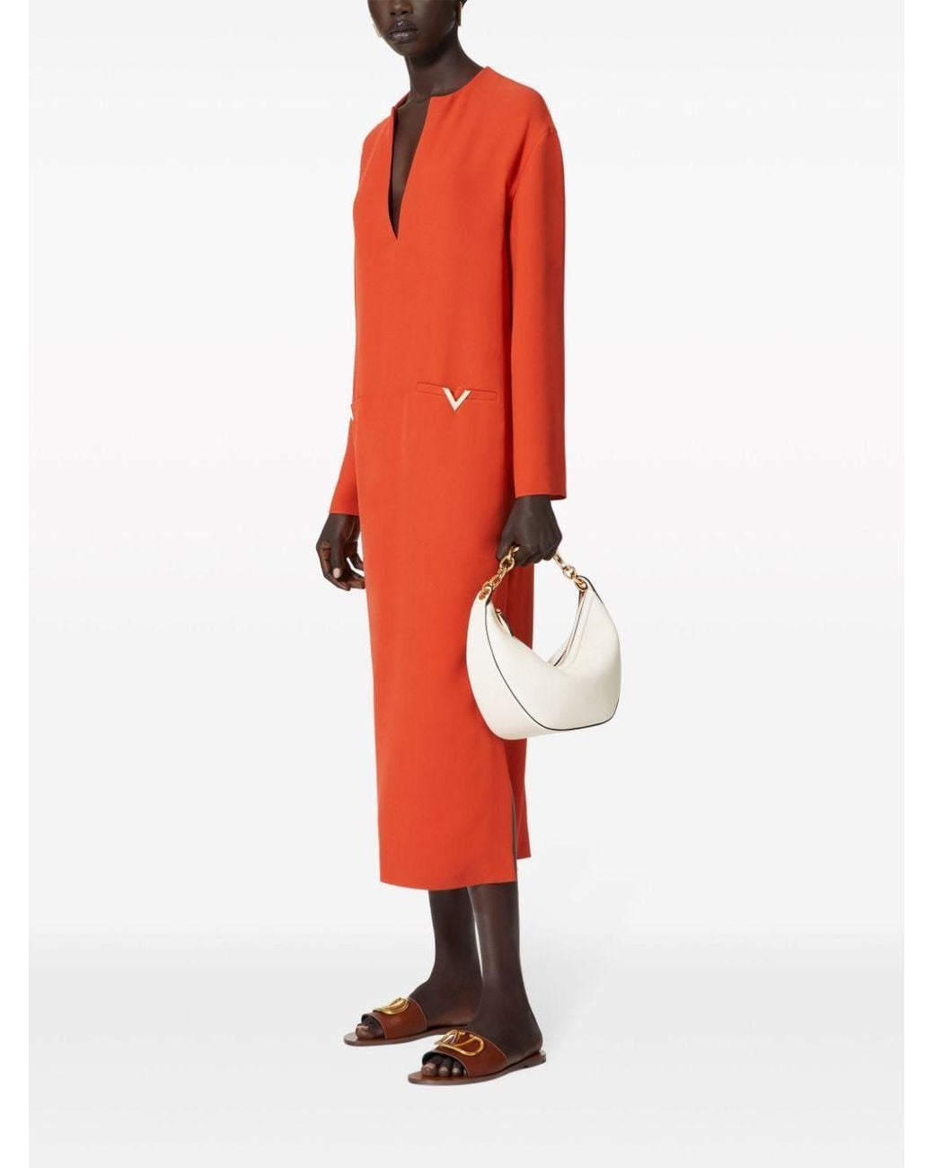 Valentino Red V Straight Hem Midi Dress