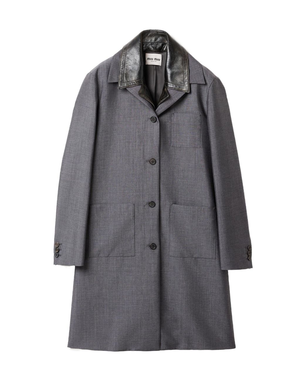 Miu Miu Gray Single-Breasted Kid Mohair And Leather Coat