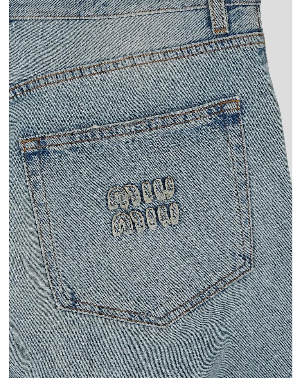 Miu Miu Blue Logo Patch Straight-Leg Jeans