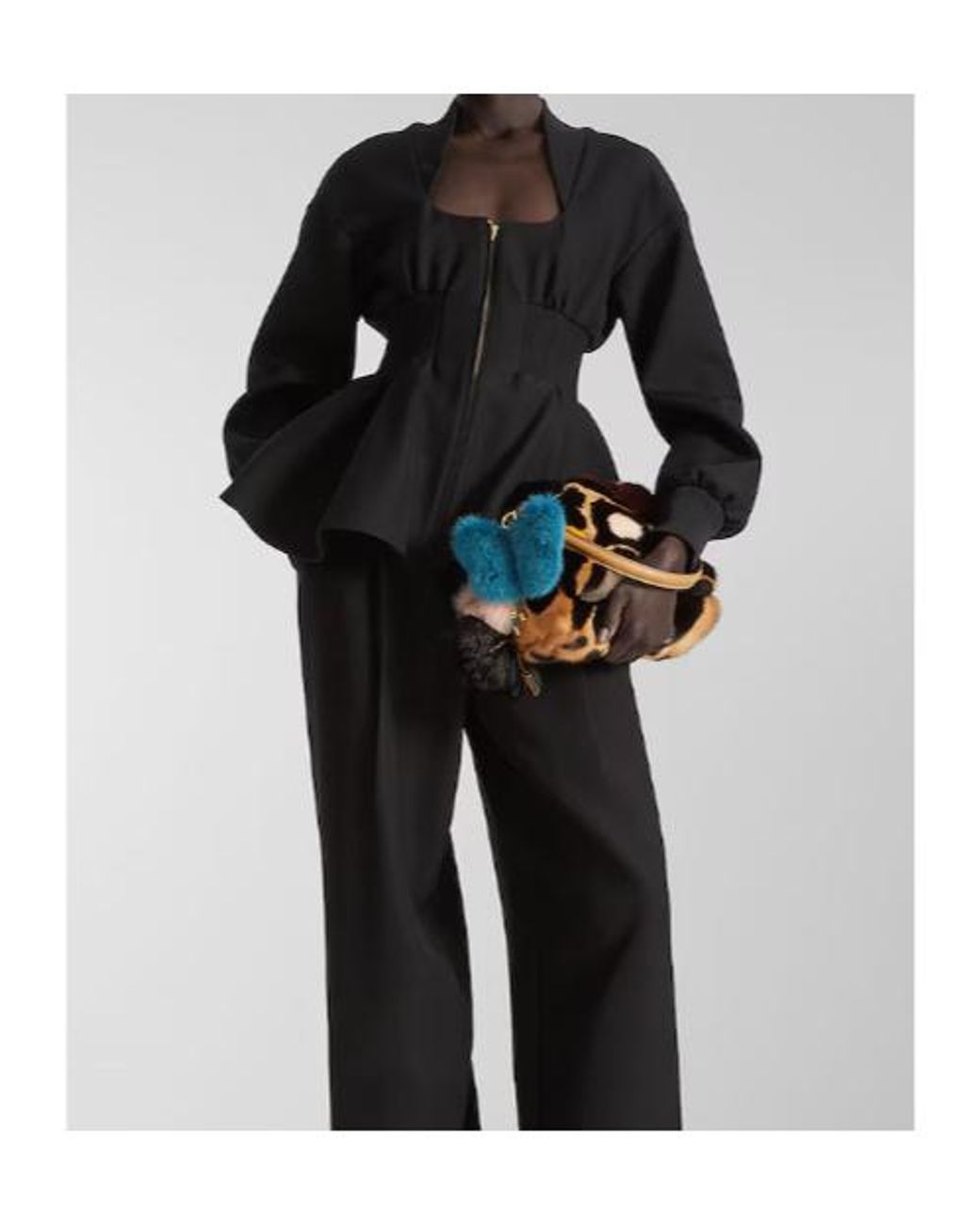 Fendi Black Peplum Hem Square-Neck Jacket