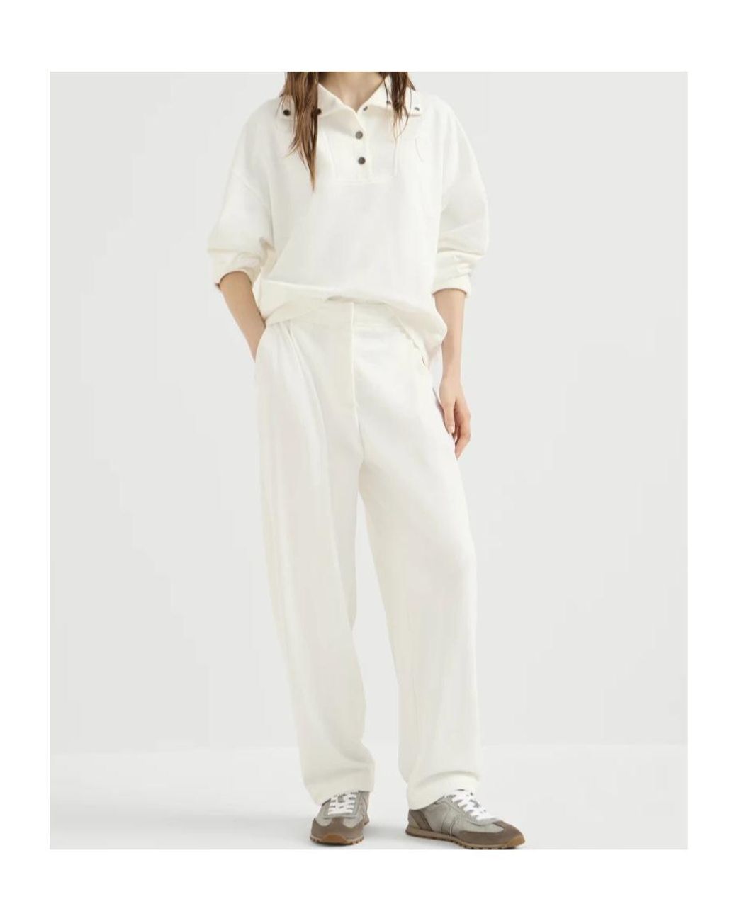 Brunello Cucinelli White Cotton Smooth French Terry Sweatshirt With Logo
