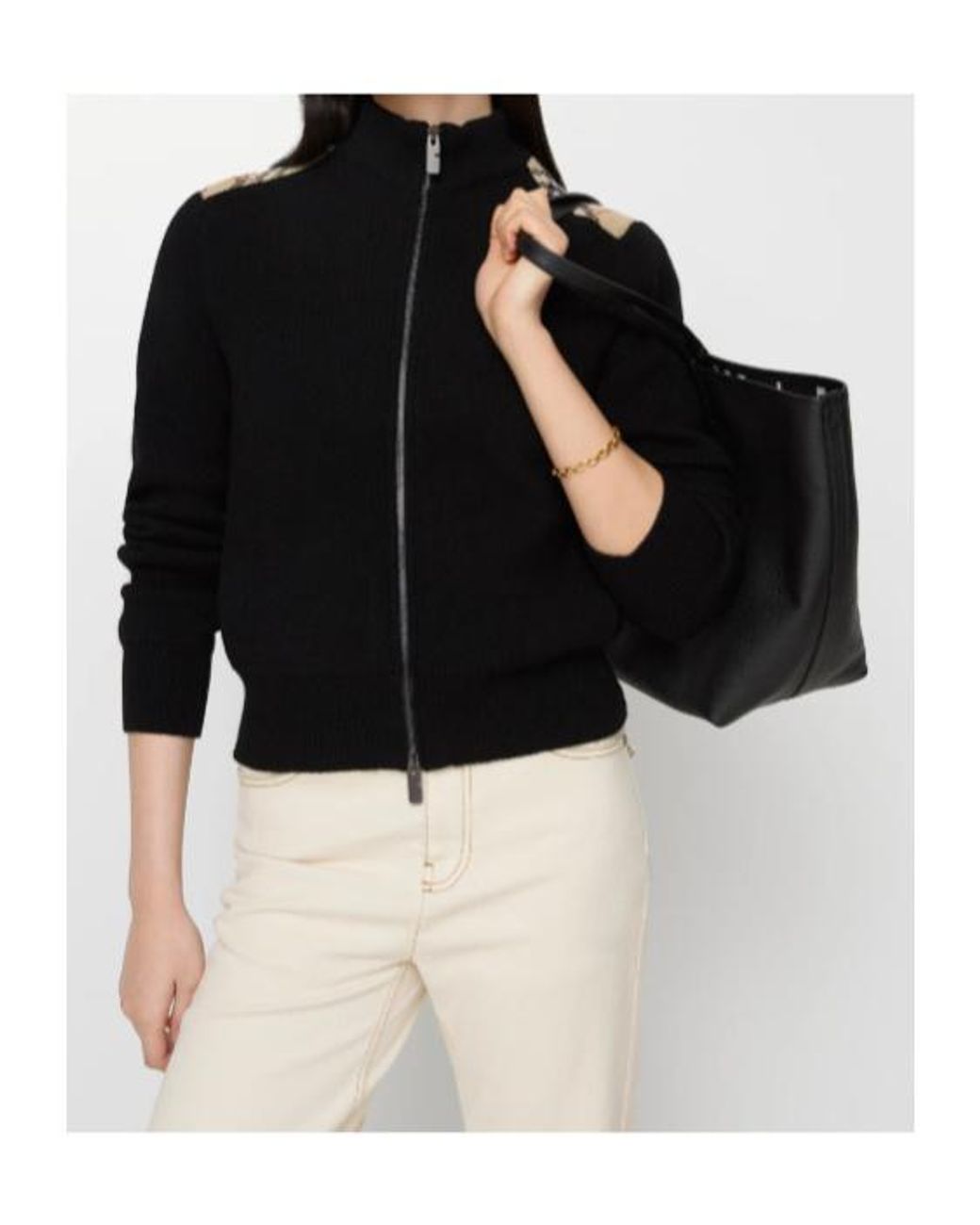 Burberry Black Check Patch Zip-Up Cardigan