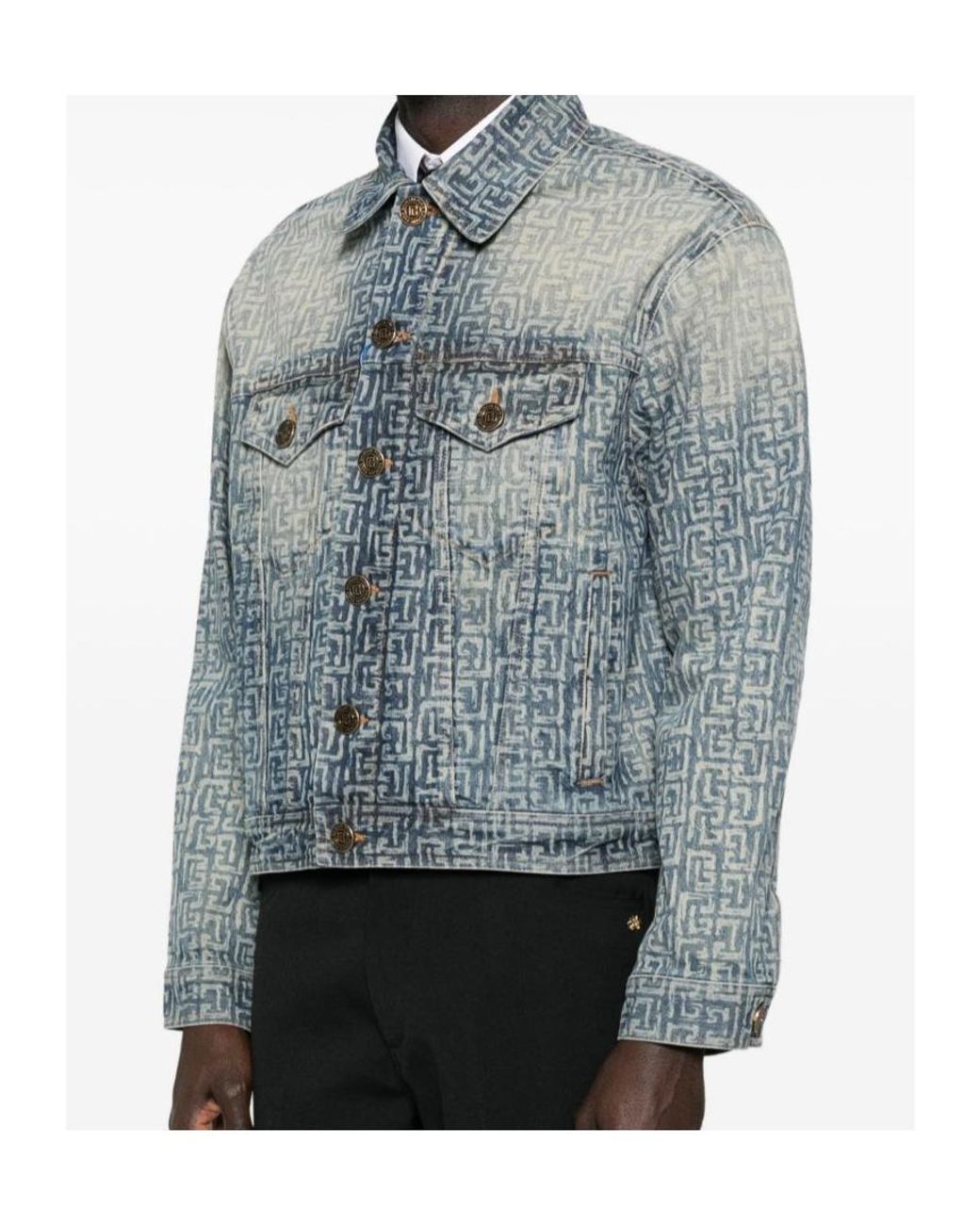 Balmain Blue Monogram Denim Jacket for men