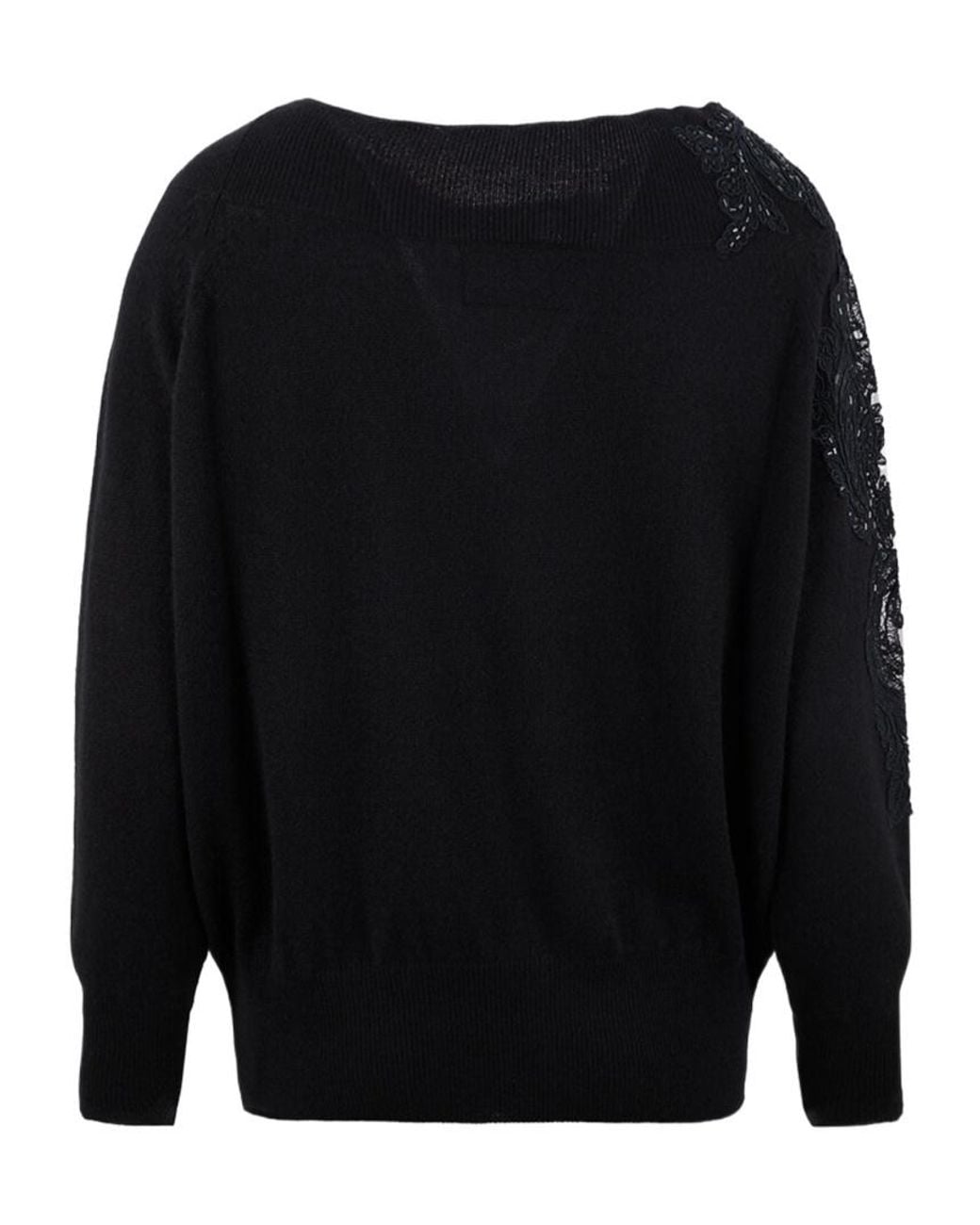 Ermanno Scervino Blue Lace-Panel Sequin-Embellished Sweater