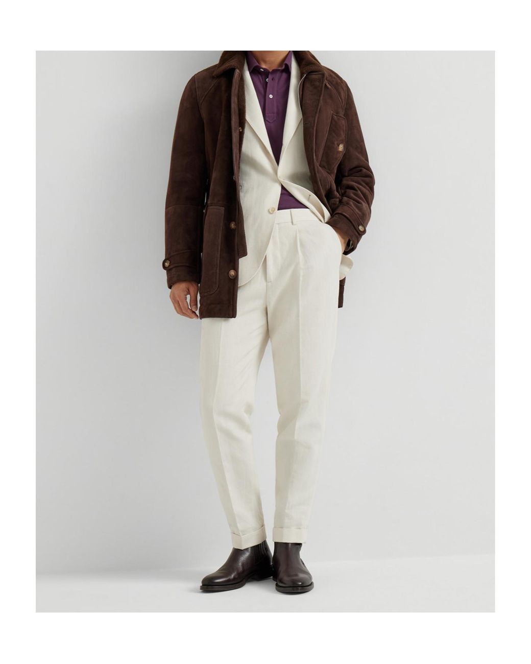 Brunello Cucinelli Brown Straight Hem Shearling Coat for men
