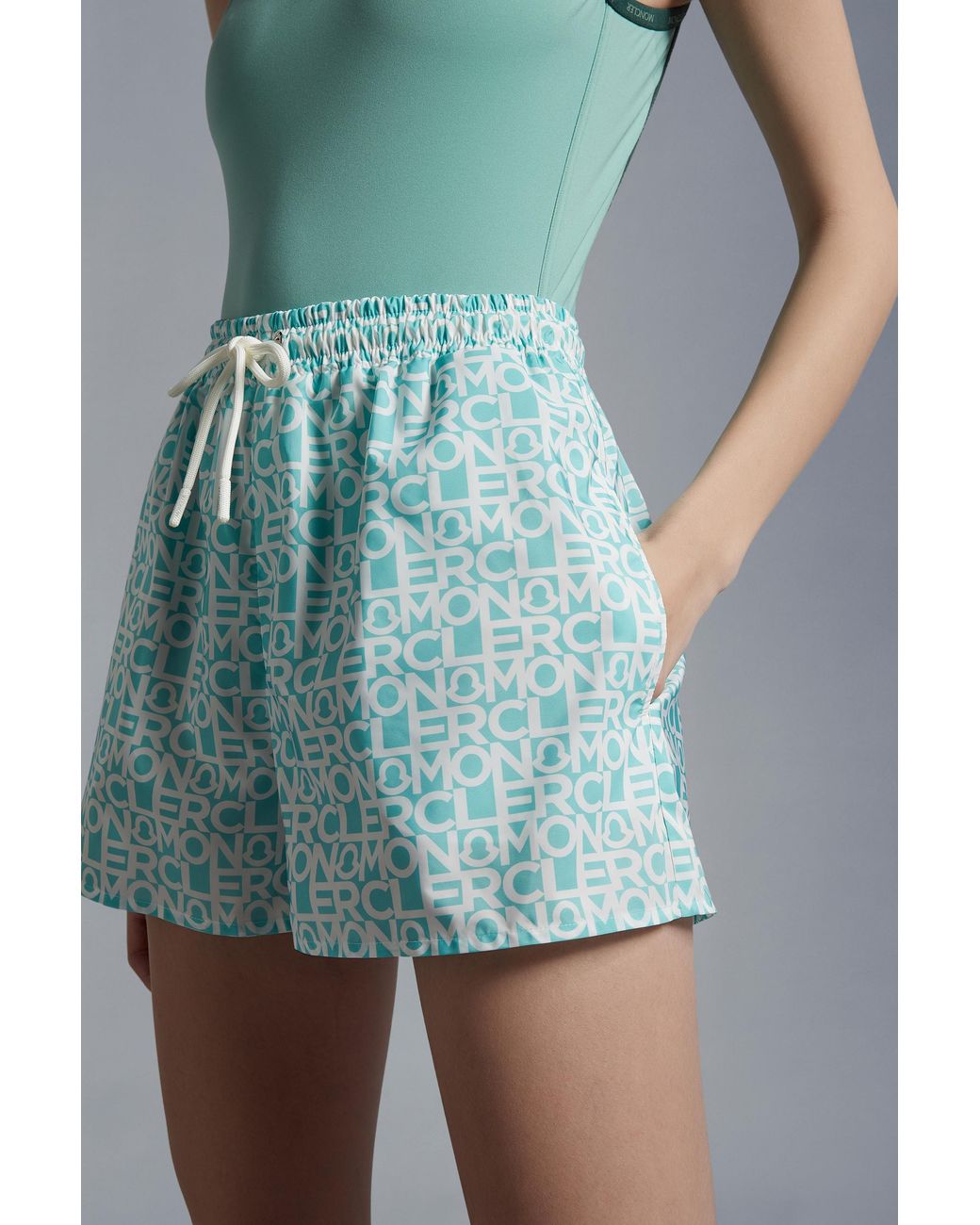 Moncler Blue Logo Print Shorts