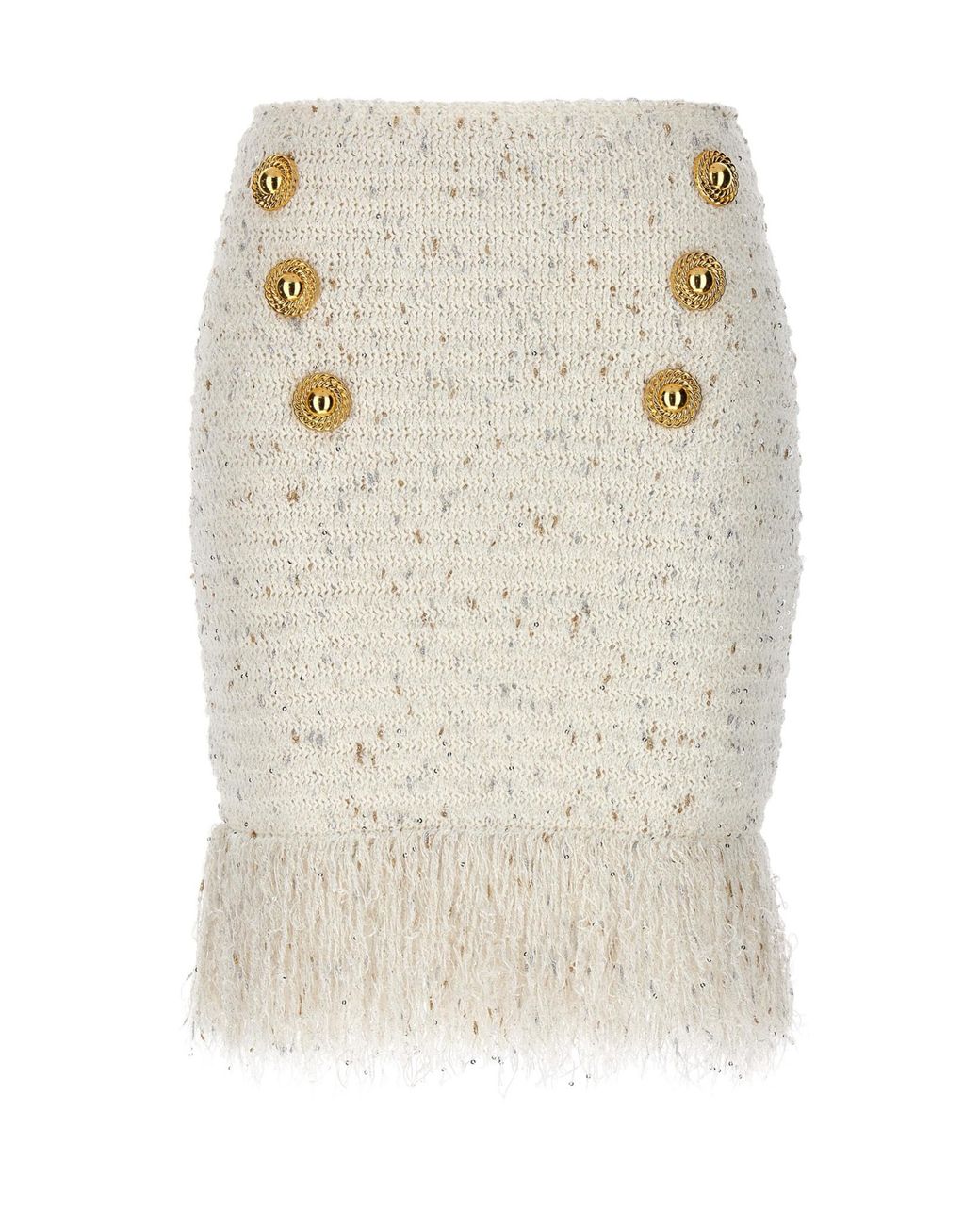 Balmain White Tweed Fringed Mini Skirt