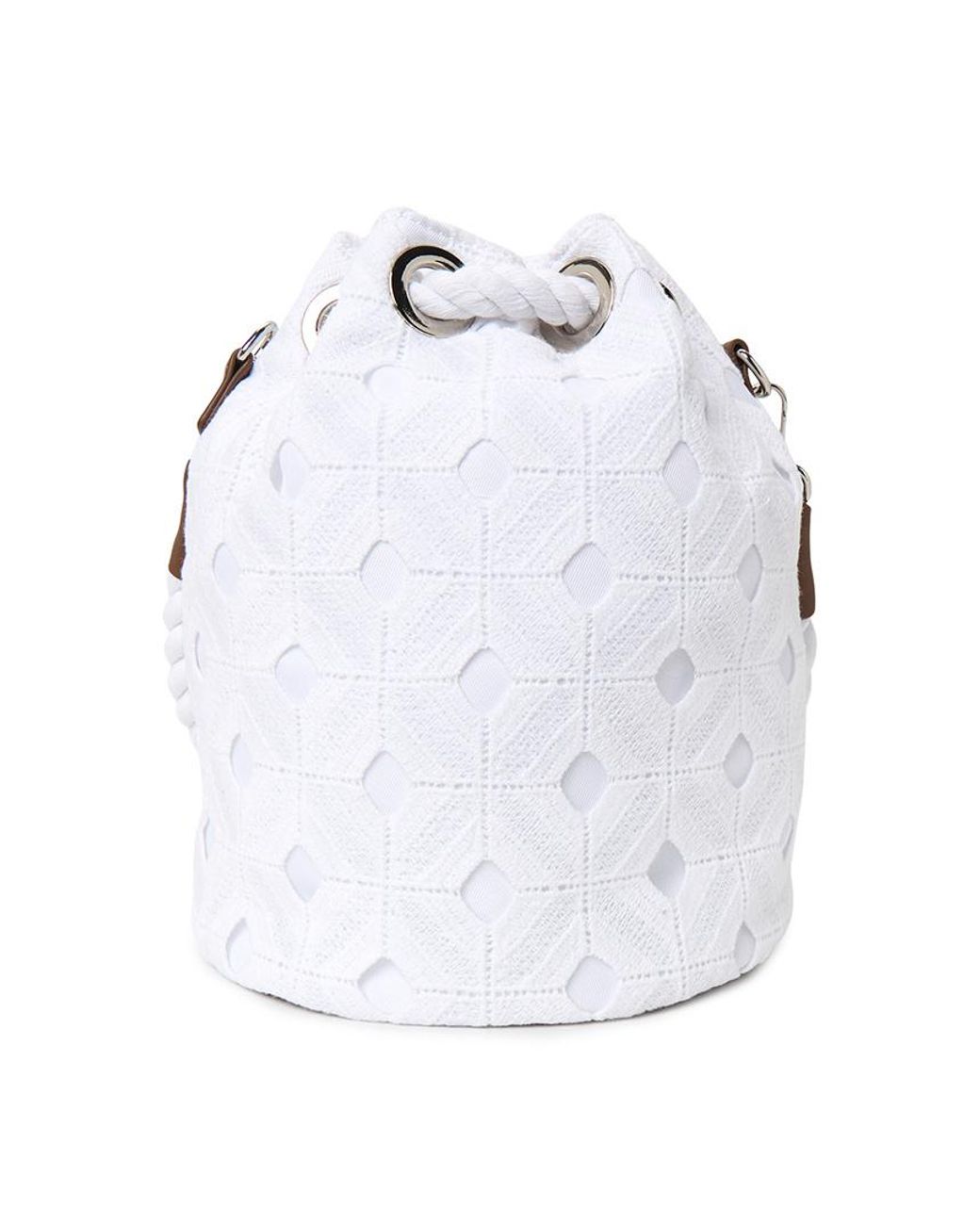 Max Mara White Rope-Detail Floral-Lace Bucket Bag