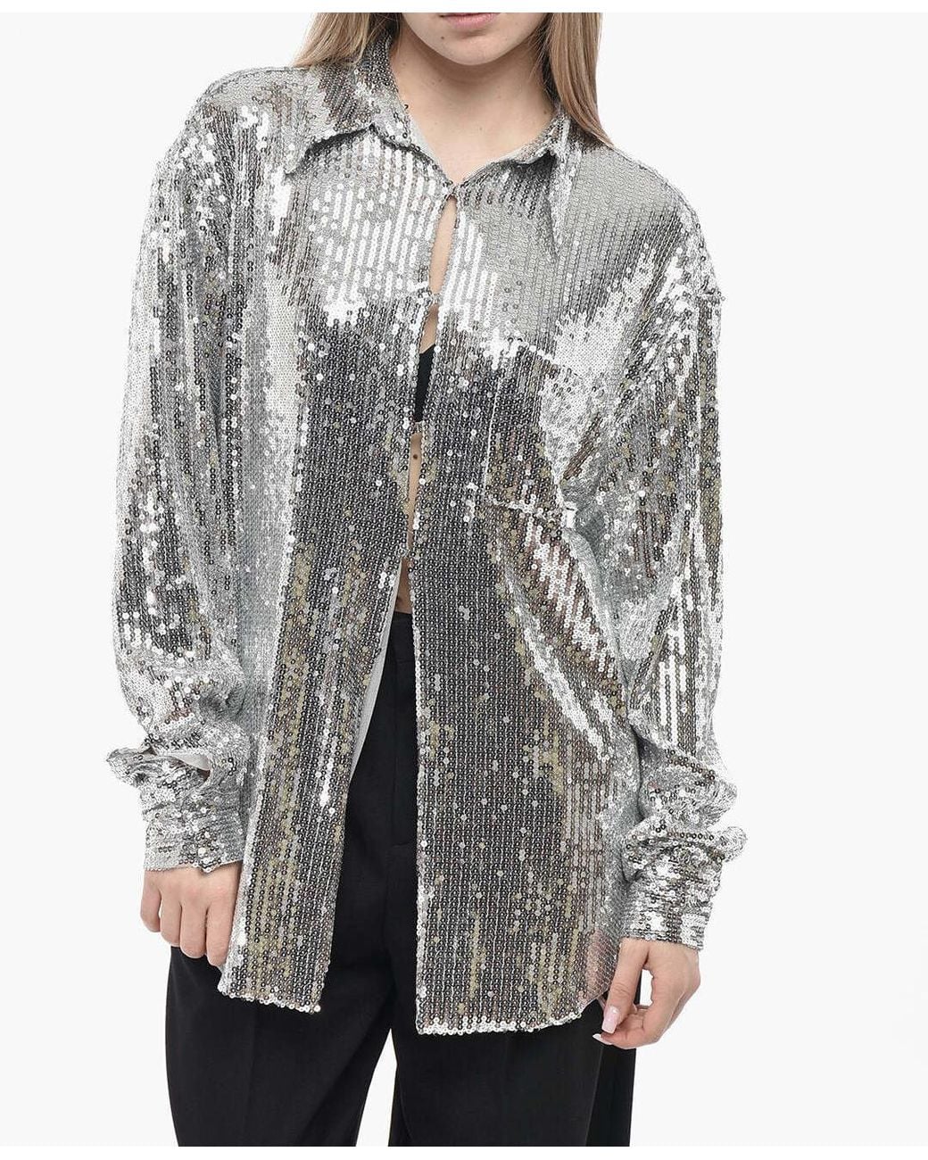 GIUSEPPE DI MORABITO Gray Sequin-Embellished Shirt