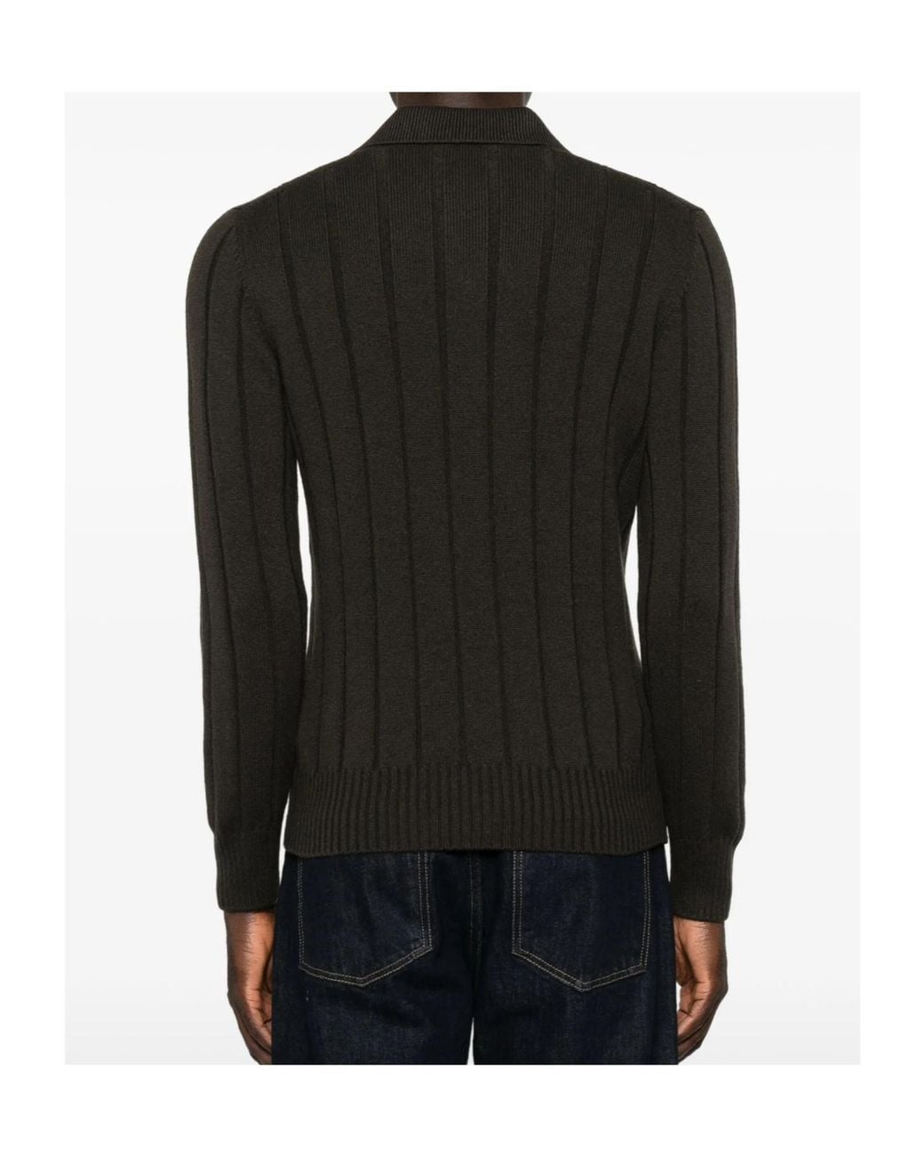 Gran Sasso Black Ribbed Polo-Collar Sweater for men