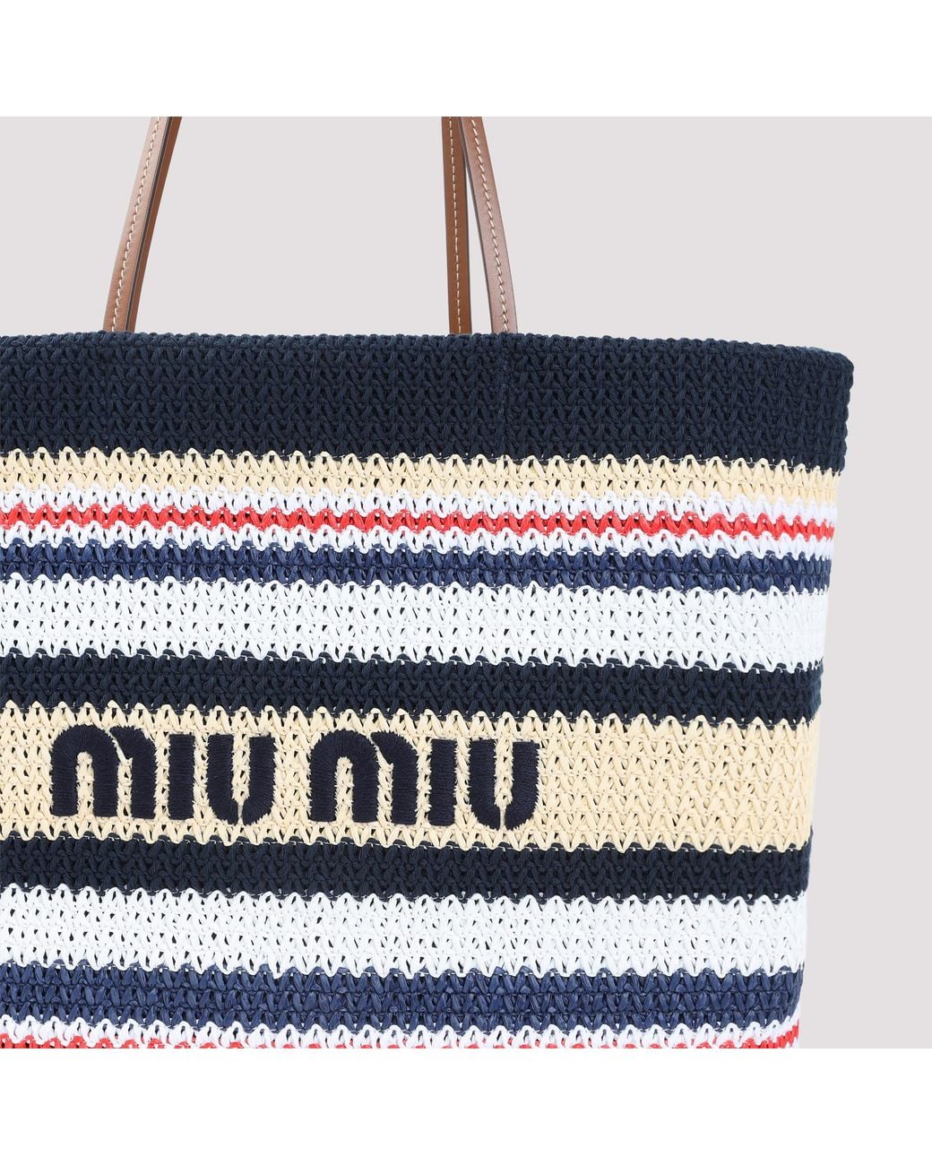 Miu Miu Blue Raffia-Effect Woven Tote Bag