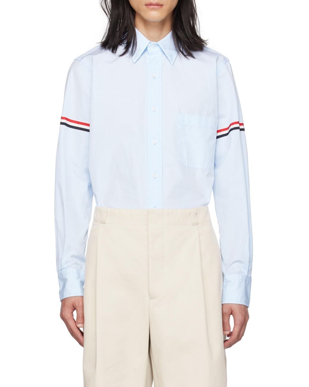 Thom Browne Blue Rwb Striped Long-Sleeved Shirt for men