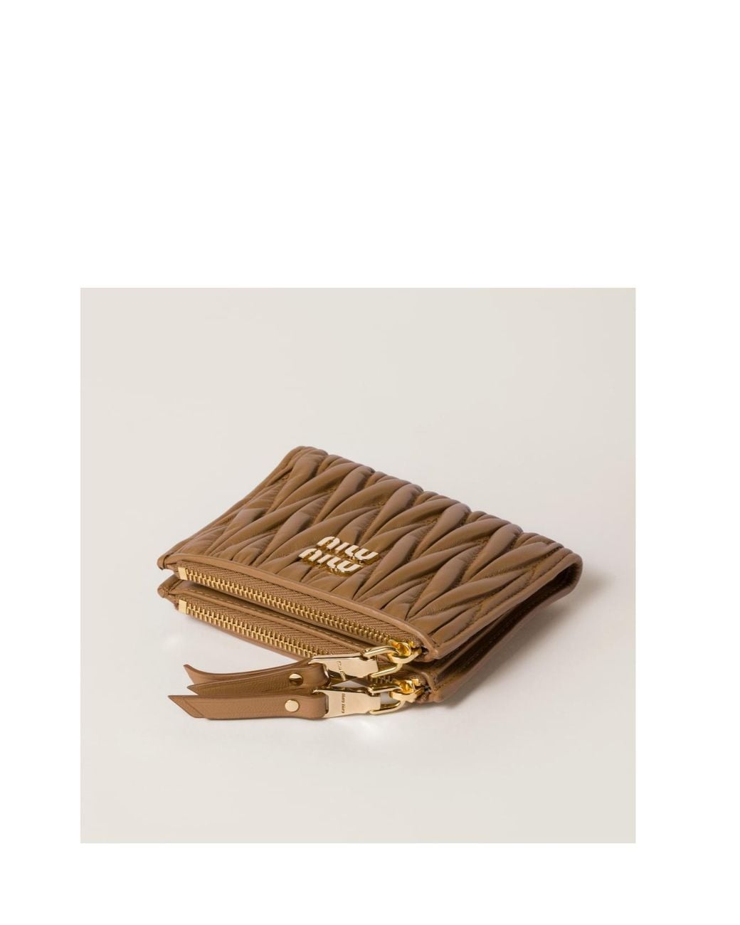 Miu Miu Brown Logo Plaque Zipped Wallet