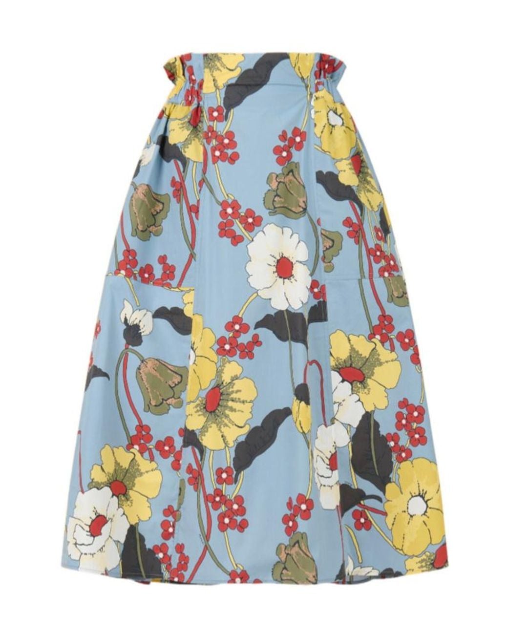 Marni Blue Melodia Printed Poplin Elasticated Midi Skirt