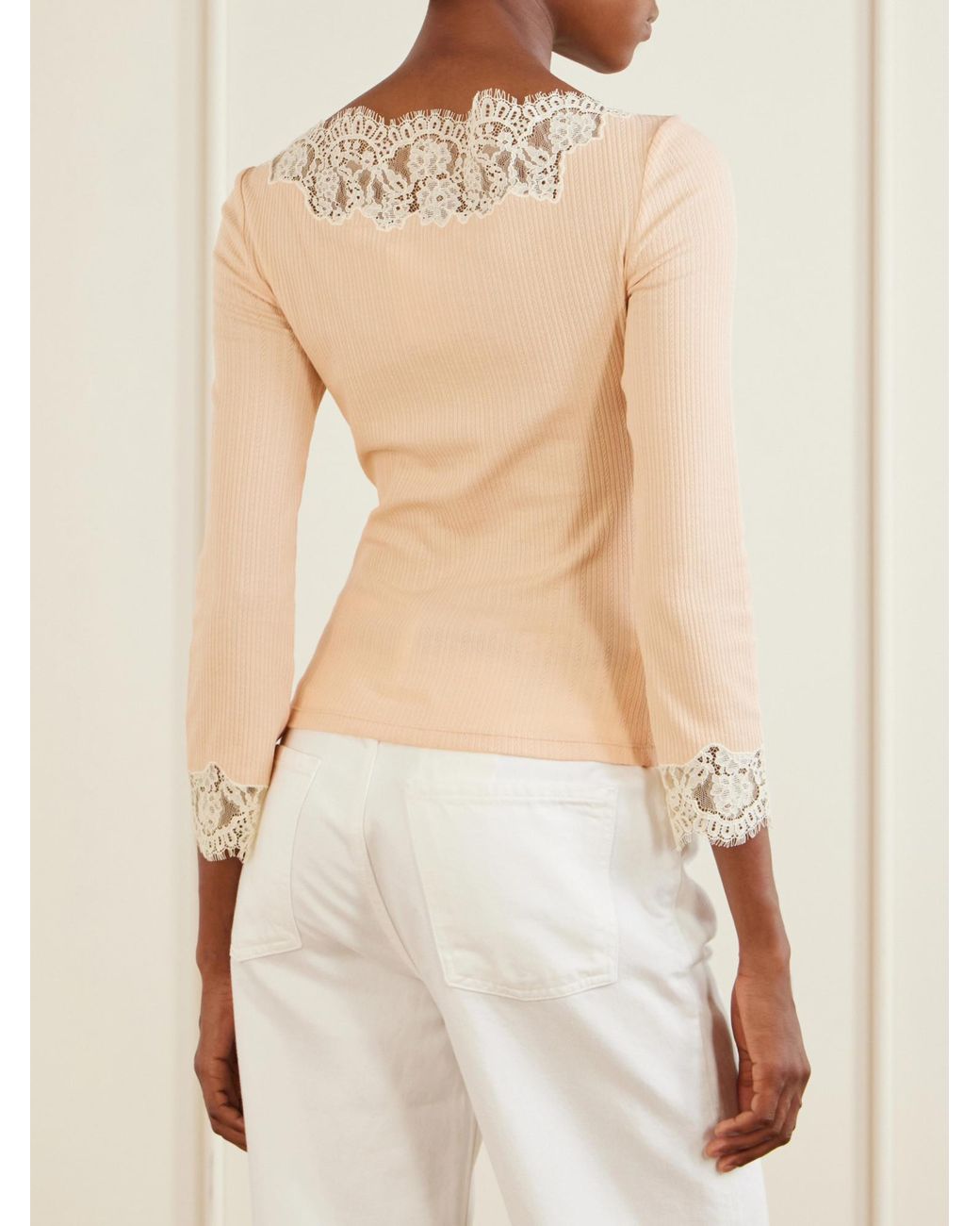Doen Natural Lace-Trimmed Cotton-Blend Jersey T-Shirt