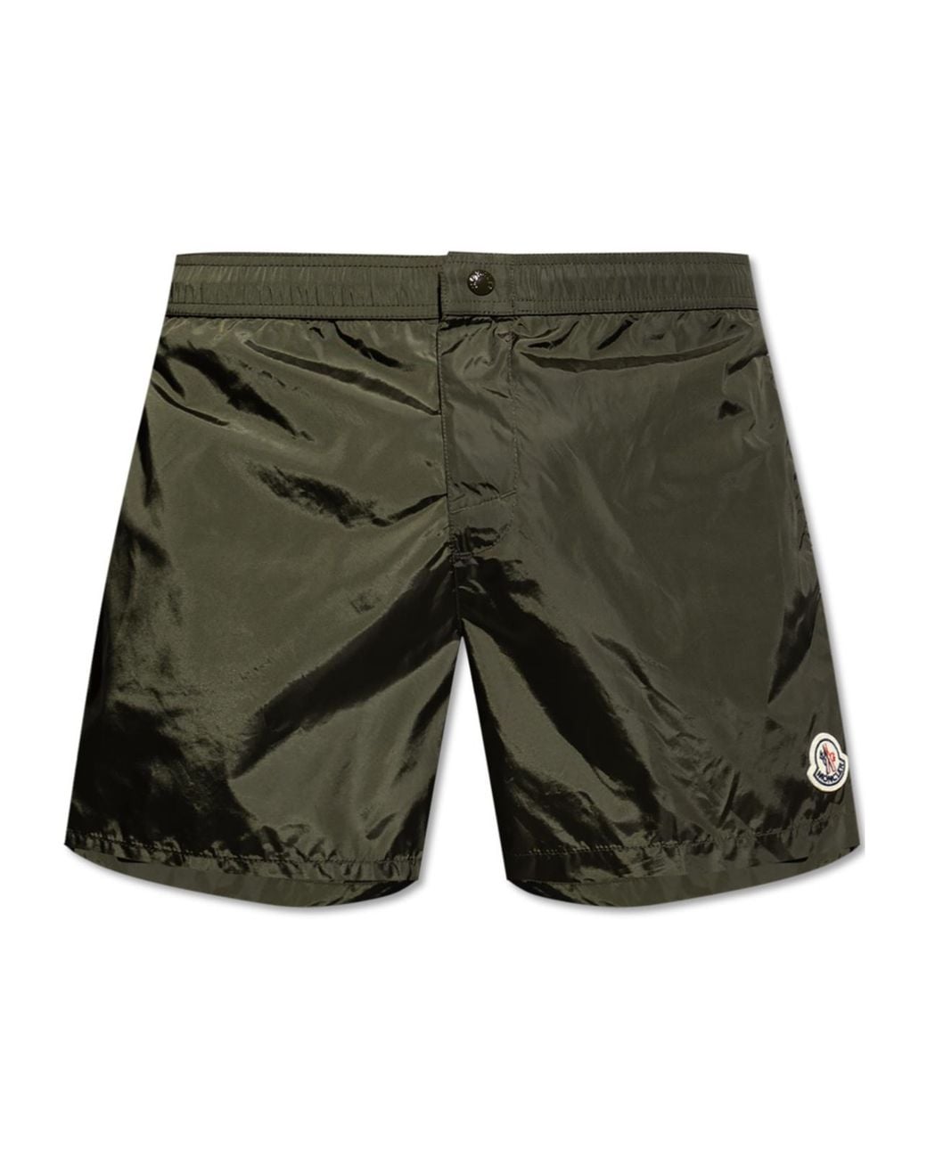 Moncler Green Logo Patch Stripe Detailed Swim Shorts for men
