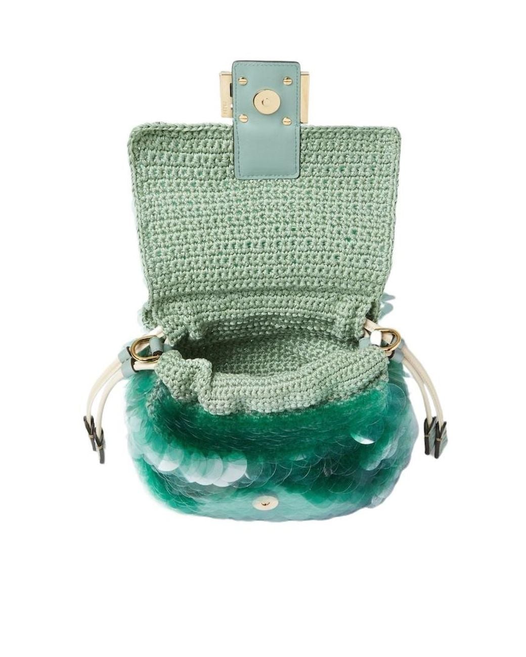 Fendi Green Mint Crochet Mini-Bag With Maxi Sequins