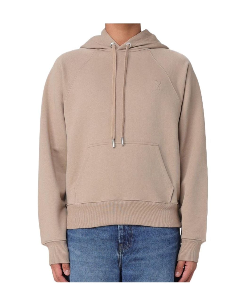 AMI Natural Ami Logo Detailed Drawstring Hoodie for men