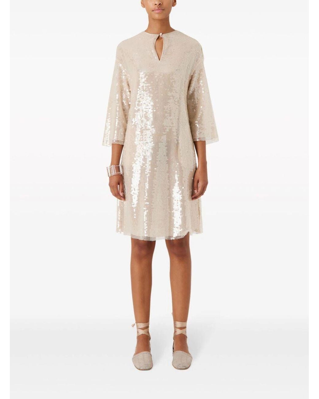 Emporio Armani Natural Long-Sleeved Sequined Dress