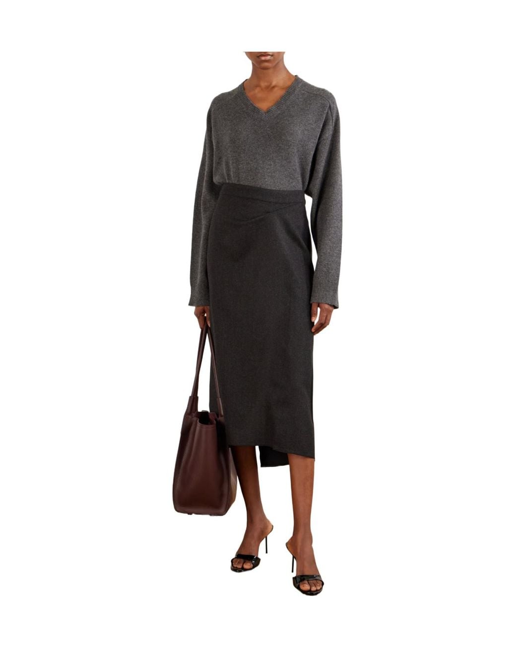 Victoria Beckham Black Pressed Midi Skirt