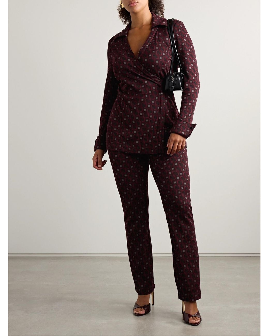 Diane von Furstenberg Red Tavolara Jacquard-Woven Skinny Pants