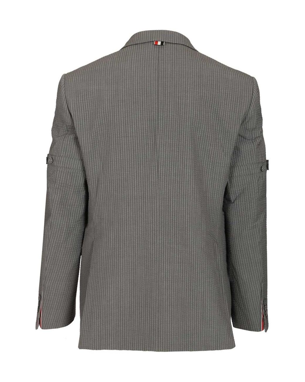 Thom Browne Gray Wide Shoulder Seersucker Blazer for men
