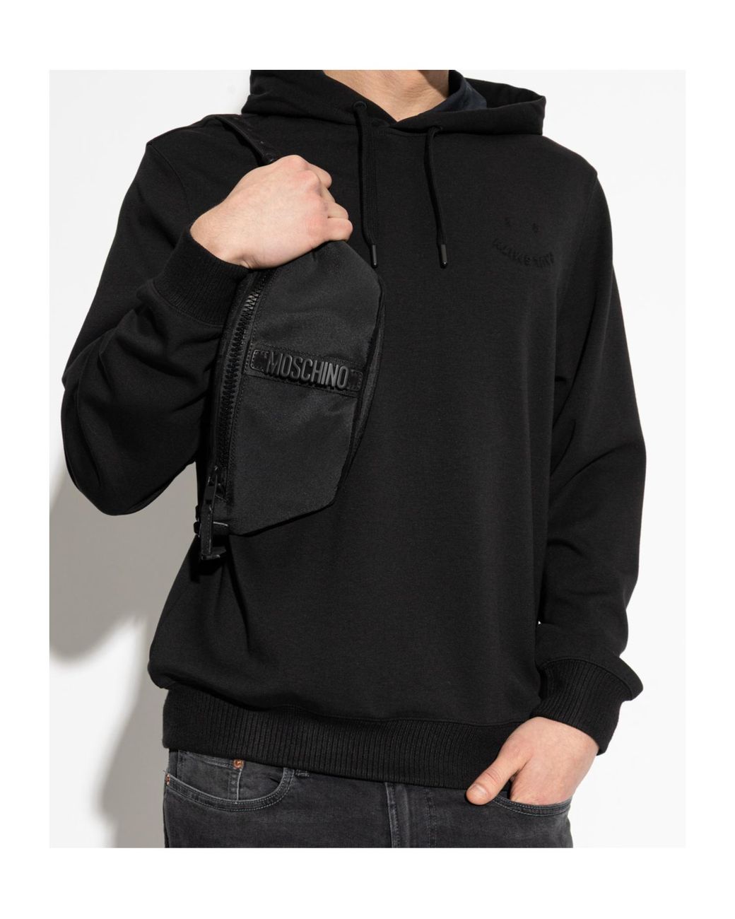 Moschino Black Logo Zip Messenger Bag for men