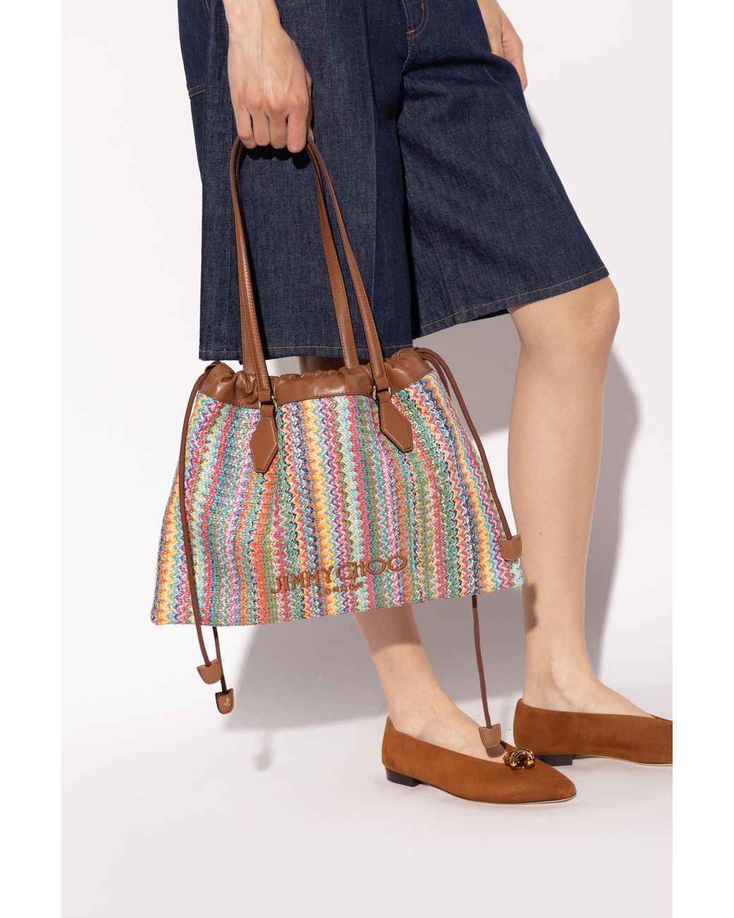 Jimmy Choo Brown Drawstring Woven Tote Bag