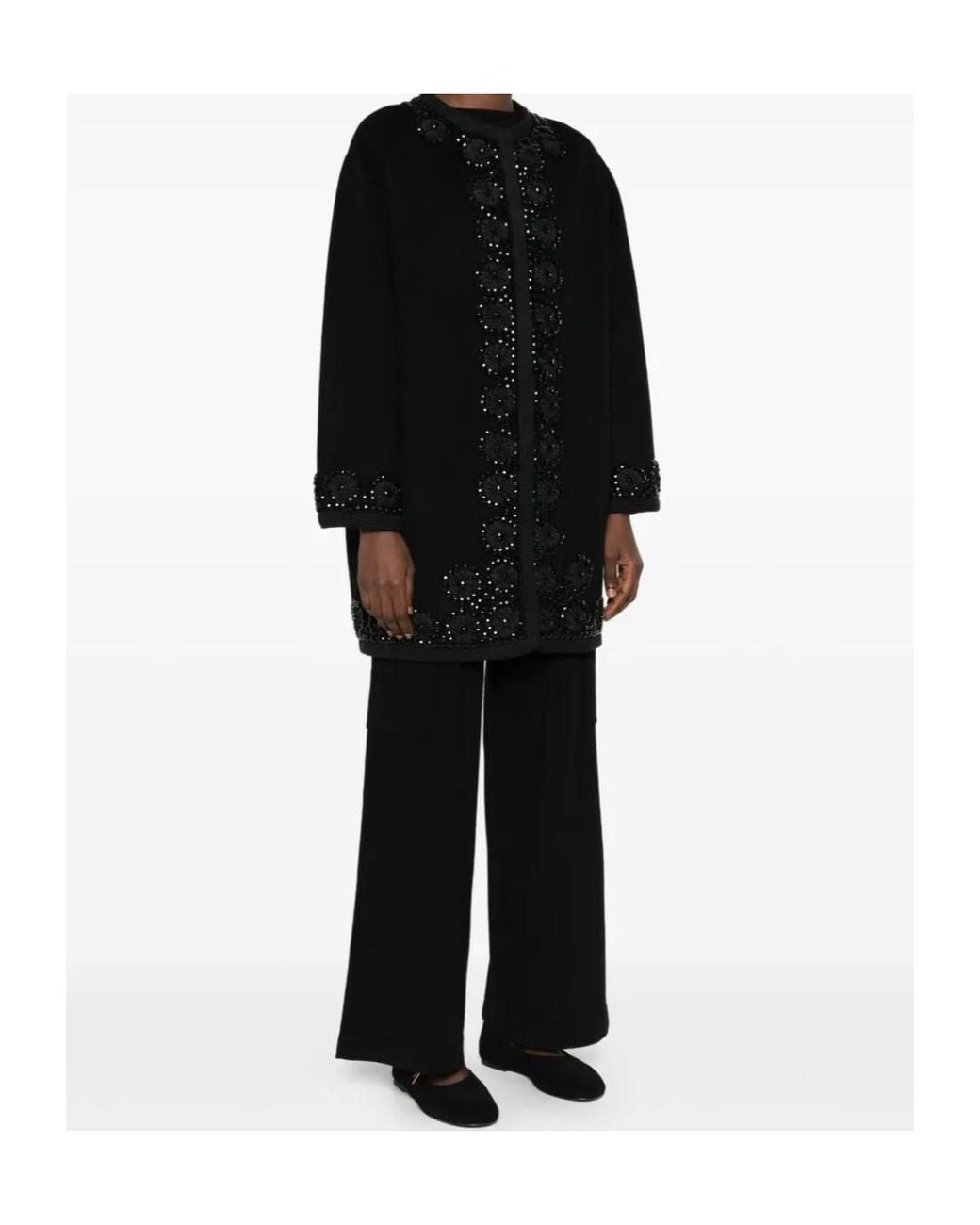 P.A.R.O.S.H. Black Floral-Embellished Coat