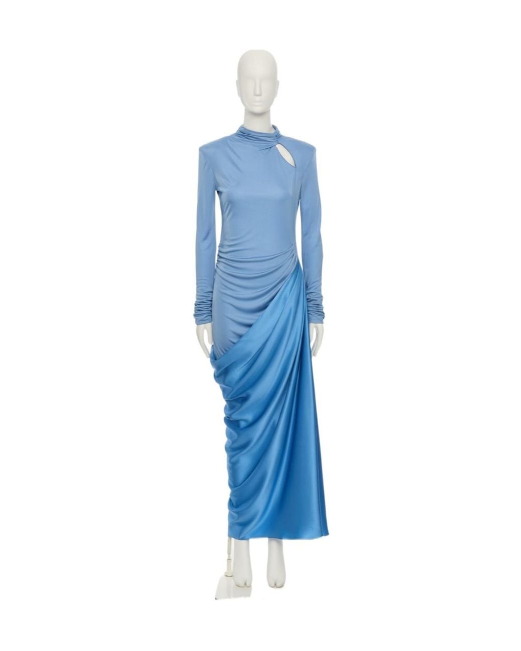Valentino Blue Draped Cut-Out Detailed Long-Sleeved Dress