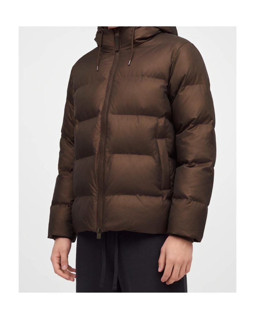 Rains Brown Long-Sleeved Hooded Padded Jacket for men
