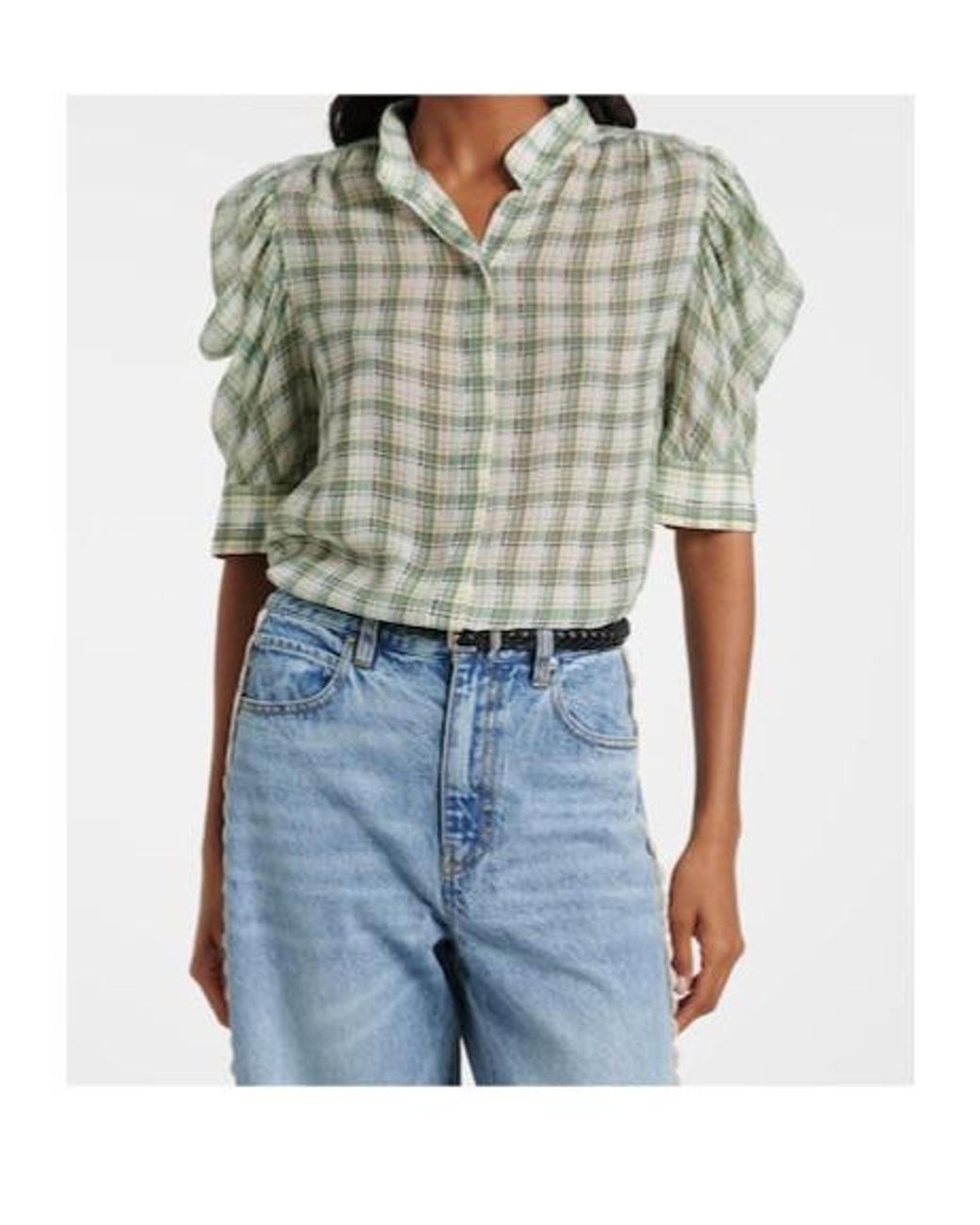 FRAME Green Gillian Checked Silk Blouse