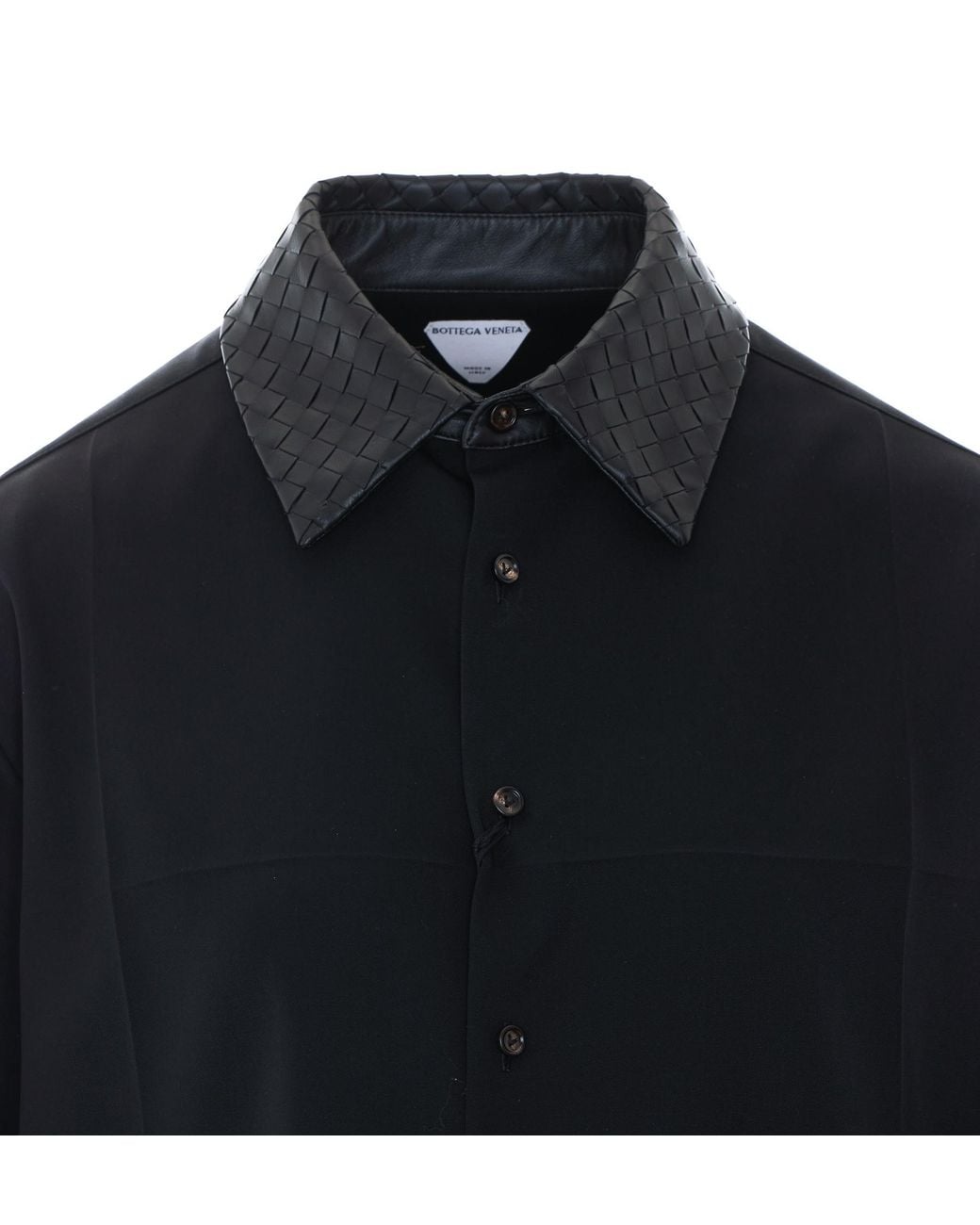 Bottega Veneta Black Leather Collar Relaxed Fit Shirt