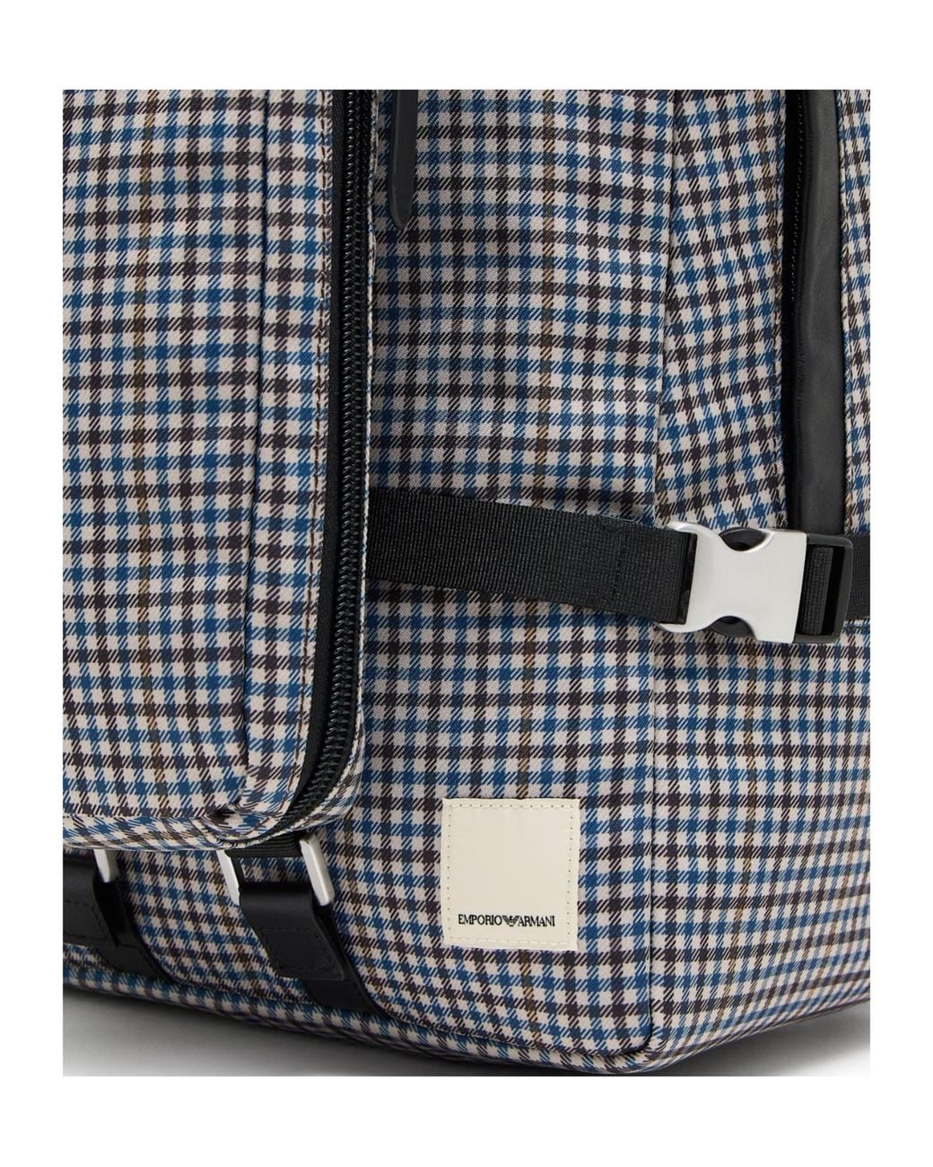Emporio Armani Gray Eagle Club Capsule Collection Checked Nylon Backpack for men