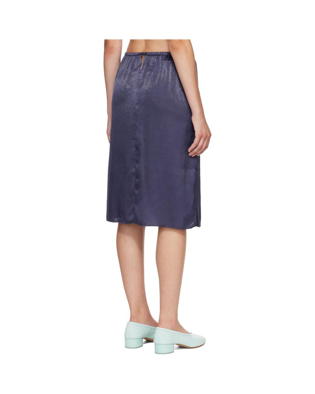 MM6 by Maison Margiela Blue Logo Printed Buttoned Midi Skirt