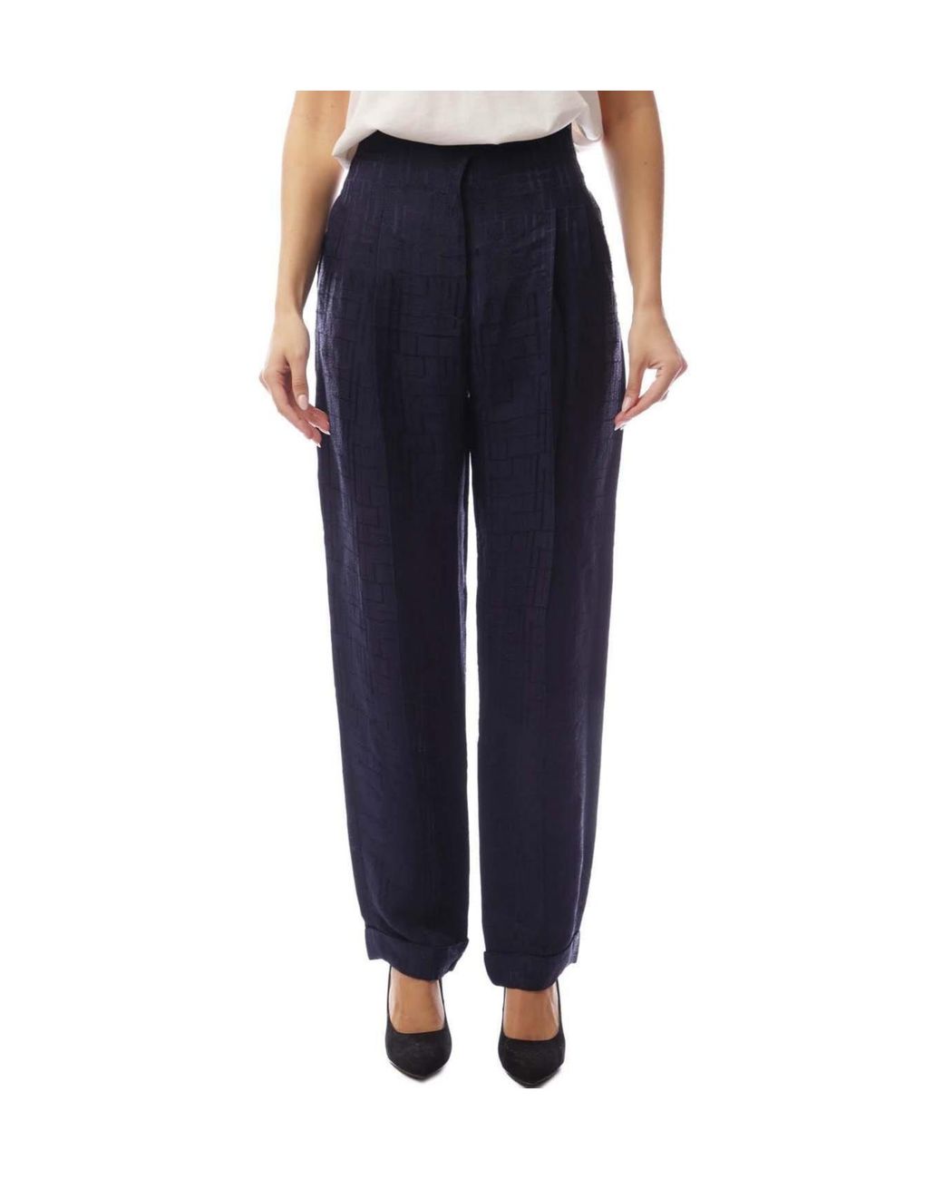 Emporio Armani Blue Check Wideleg Trousers