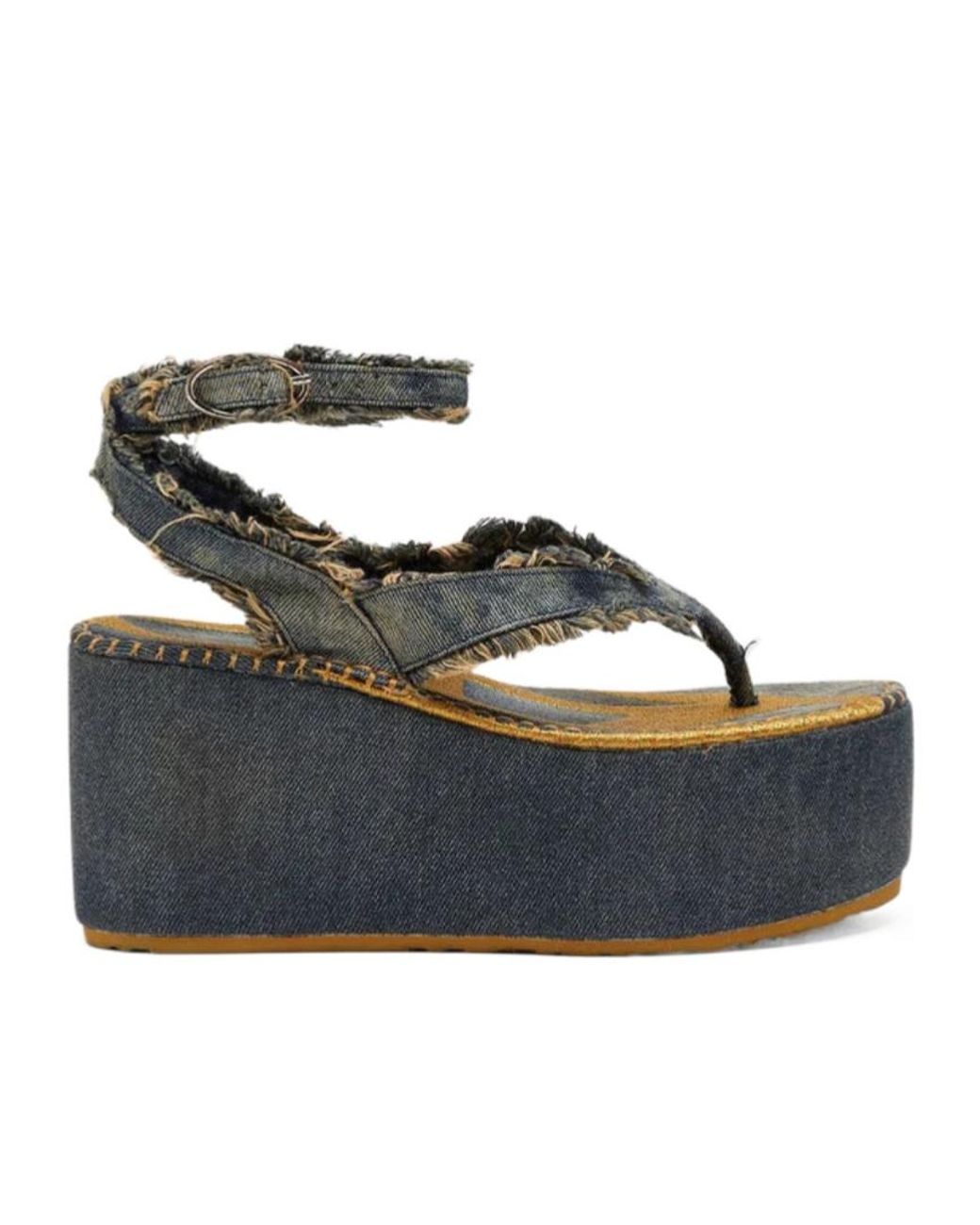 DIESEL Blue Frayed-Edge Platform Sandals